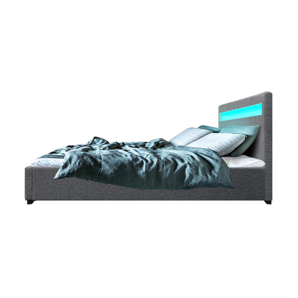 Wanda Double Gas Lift Storage Bed Frame with LED Lights – Grey