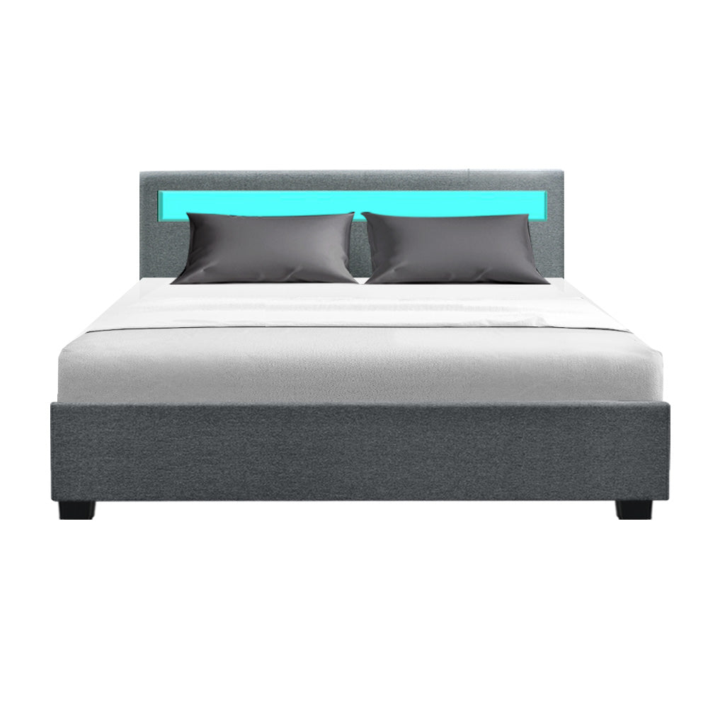 Wanda Queen Gas Lift Storage Bed Frame with LED Lights – Grey