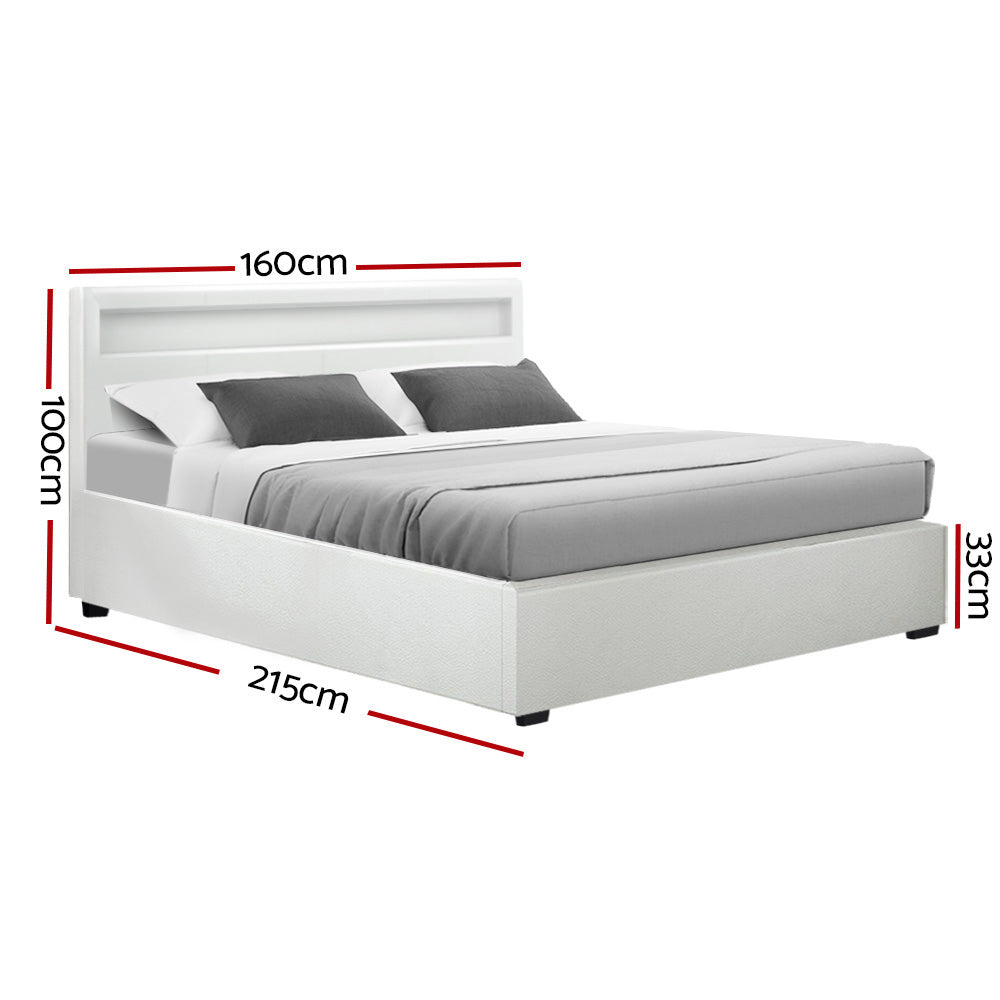 Wanda Queen Gas Lift Storage Bed Frame with LED Lights – White