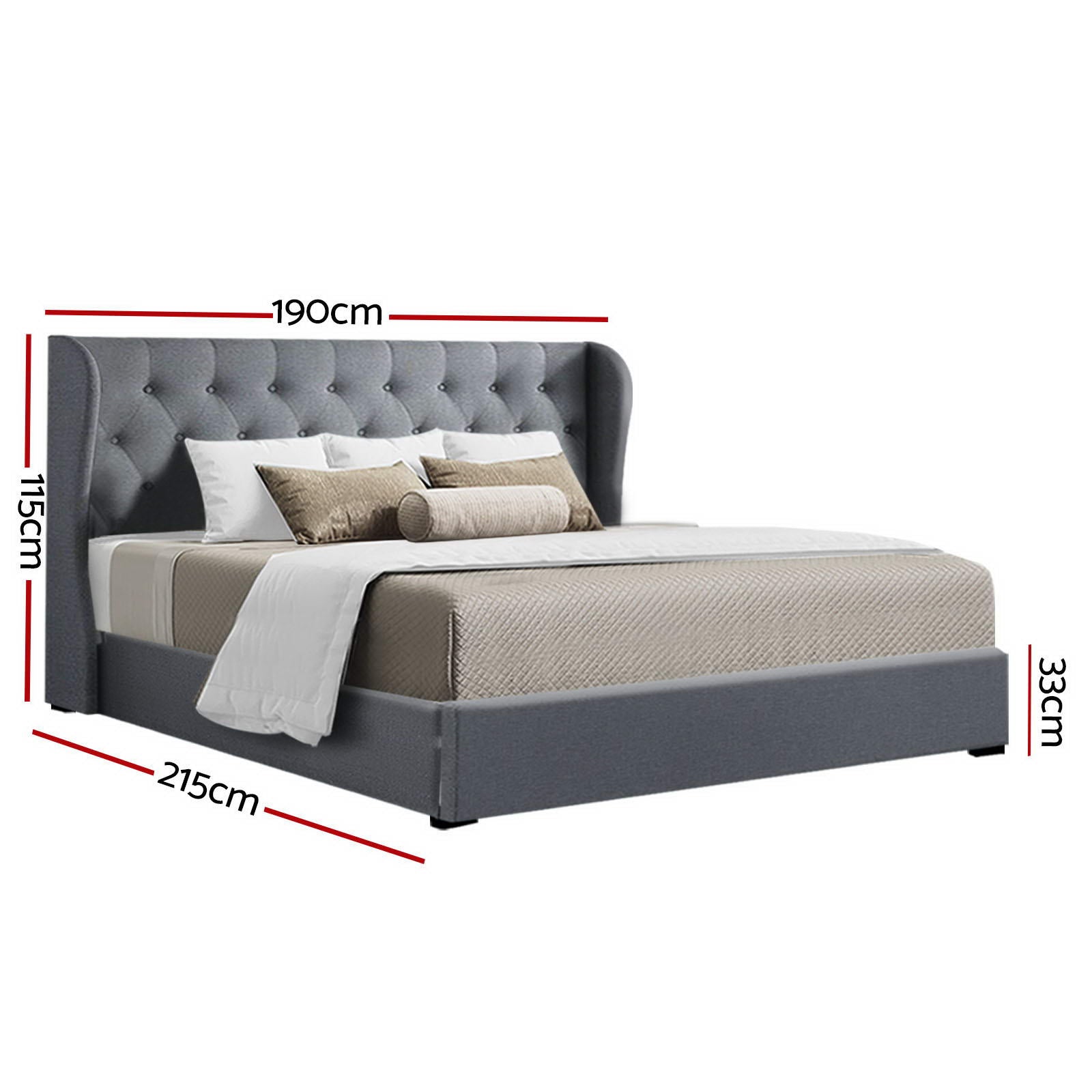 Elouera King Bed Frame With Gas Lift Storage Grey