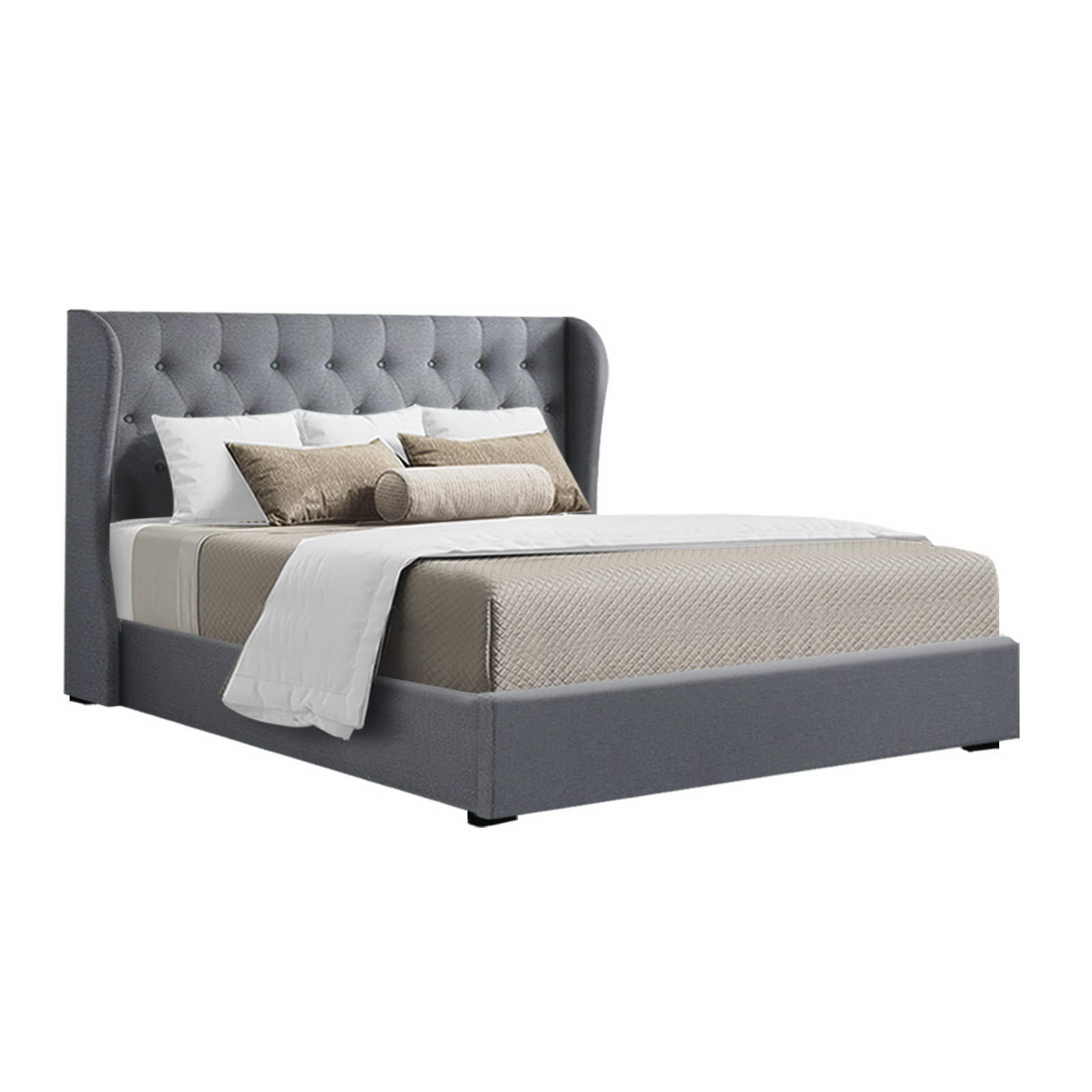 Elouera Queen Bed Frame With Gas Lift Storage Grey