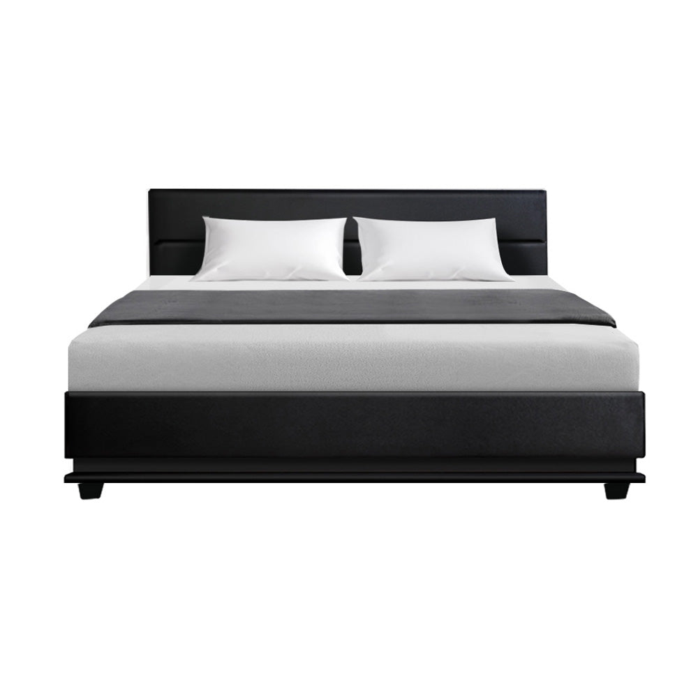 Henley King Gas Lift Storage Bed Frame with LED Lights – Black, upholstered bed with storage and modern design in bedroom setting