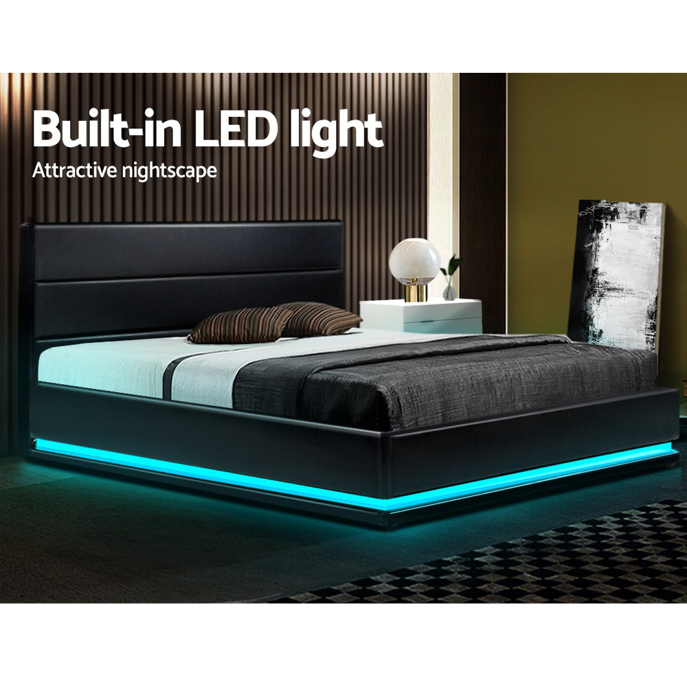 Henley Queen Gas Lift Storage Bed Frame with LED Lights – Black