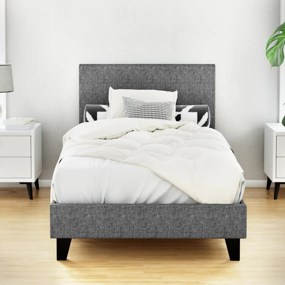 Single Premium Package | Coogee Bed Frame Grey, Alanya Euro Top Pocket Spring Mattress (Medium Firm) & Pillowtop Mattress Topper