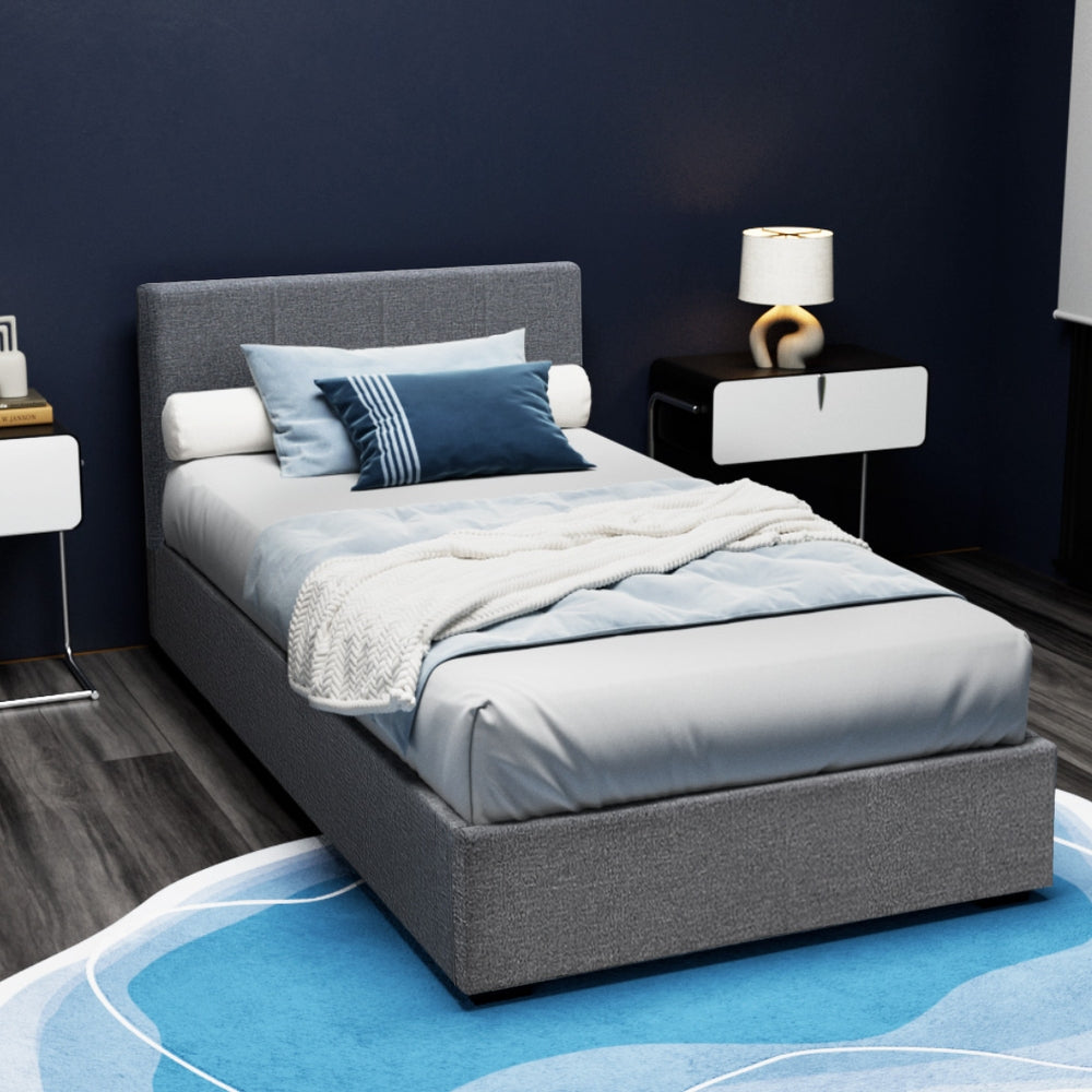 Elwood Gas Lift Storage King Single Bed Frame Grey