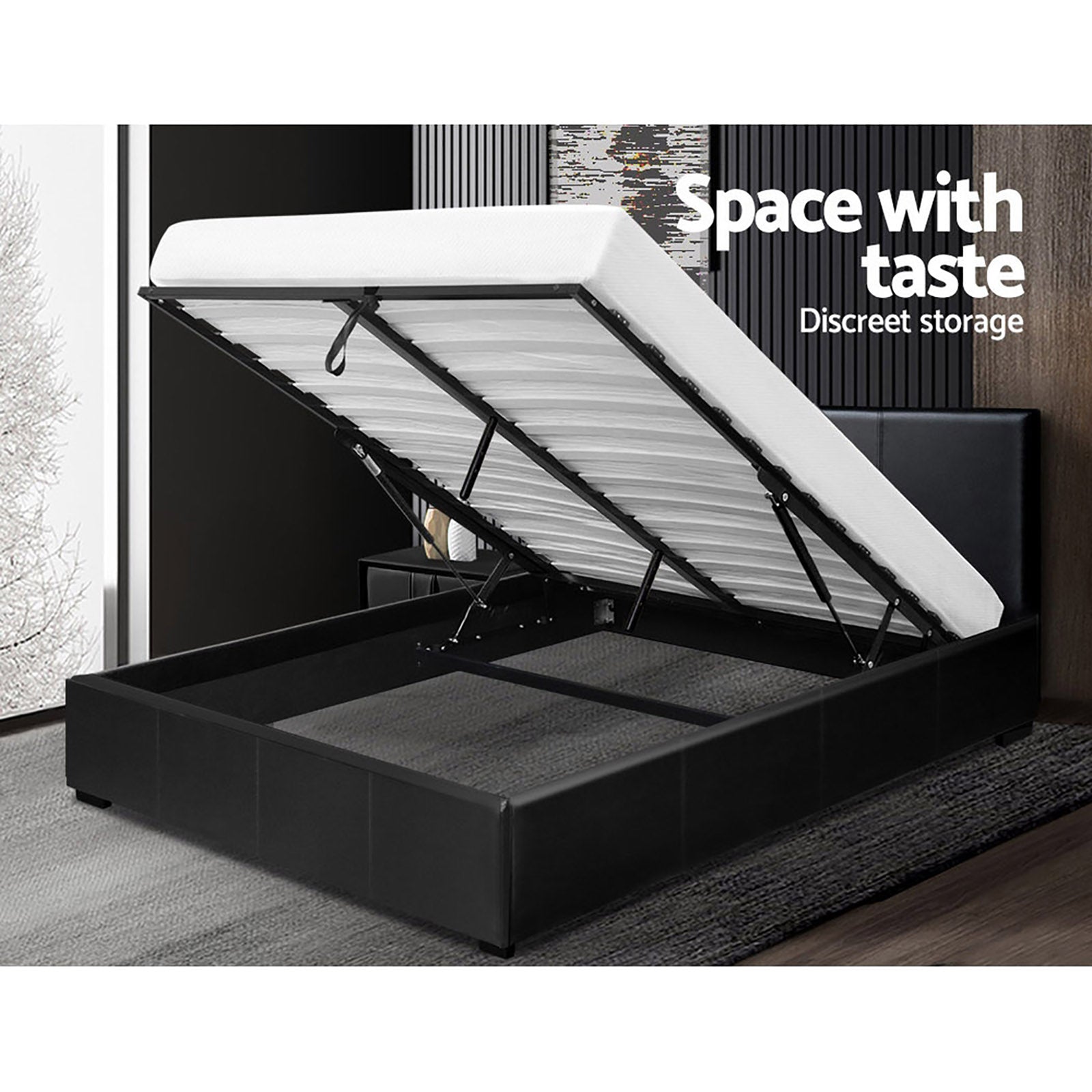 Elwood Storage Queen Bed Frame Black