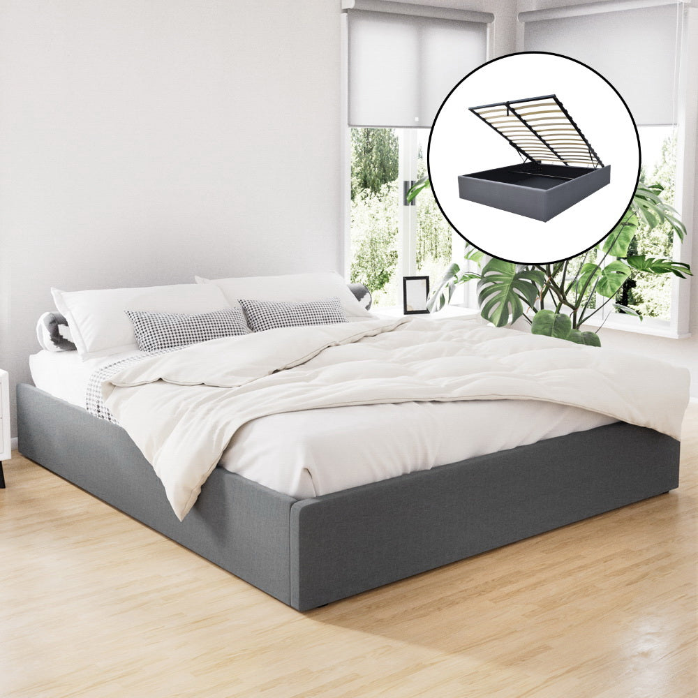 King Size Gas Lift Bed Frame Base with Storage - Grey