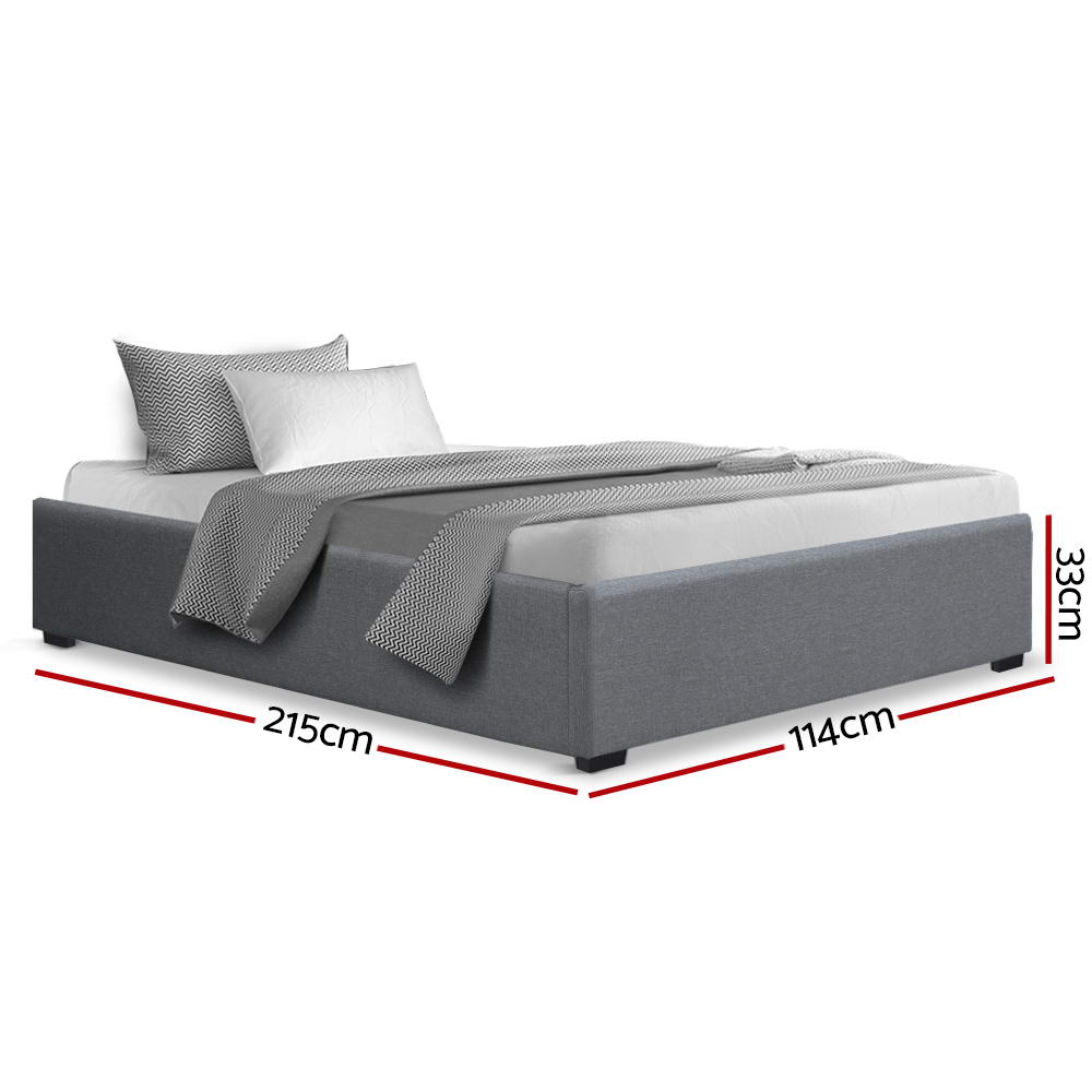 Toki Gas Lift Fabric King Single Bed Frame Base with Storage Grey