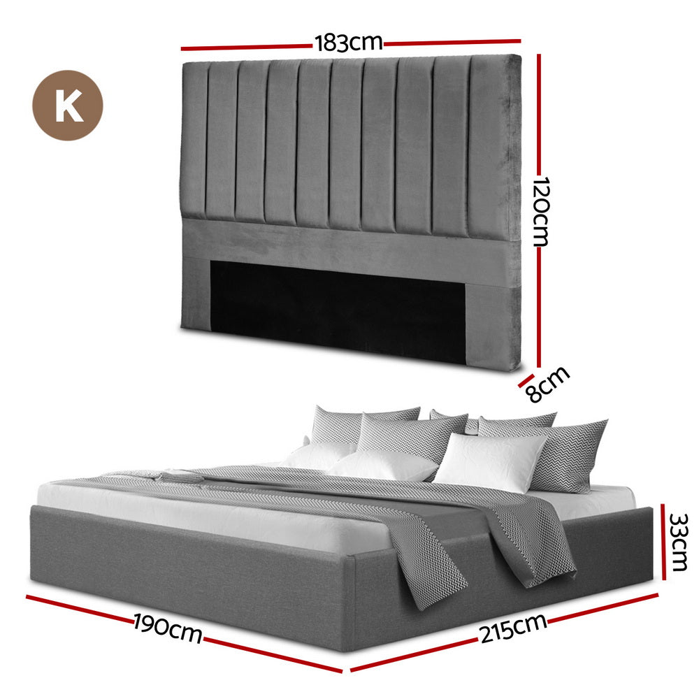 Velantra King Gas Lift Storage Bed with Headboard – Grey