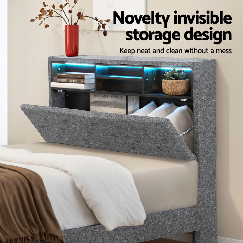 Midnight King Single LED Storage Bed Frame – Grey