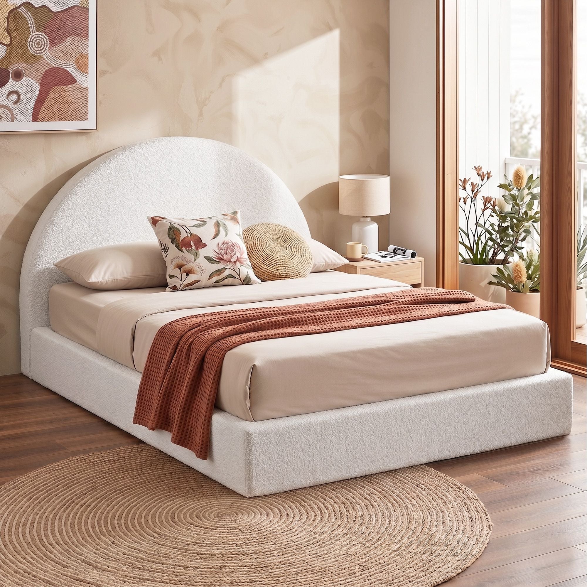Instant-Setup Queen Bed Frame with Removable Washable Cover No Assembly - Teddy Velvet