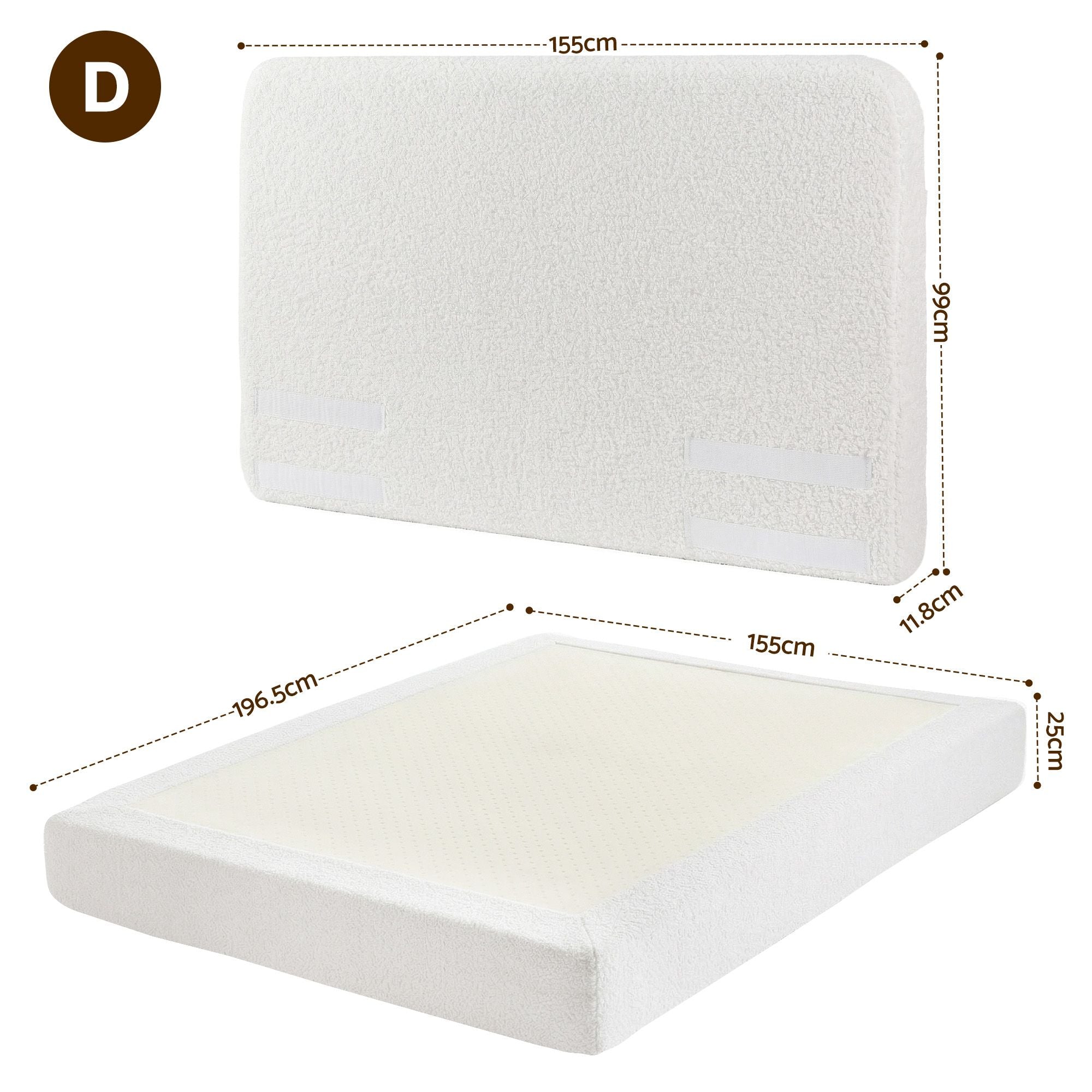 Instant-Setup Double Bed Frame with Removable Washable Boucle Cover - Teddy Velvet
