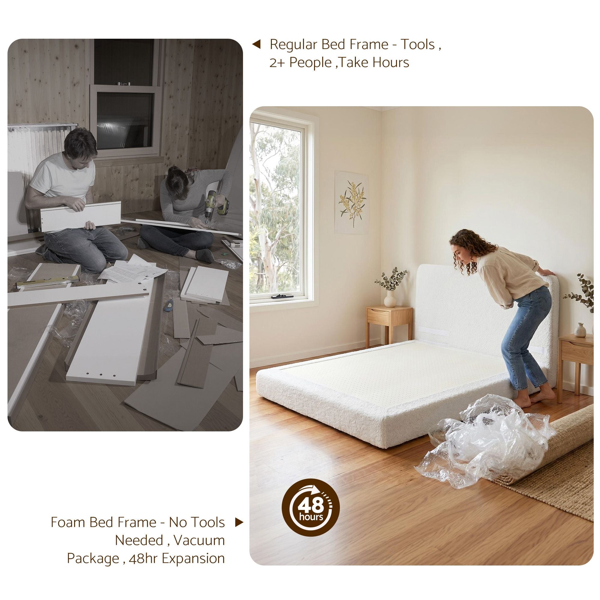 Instant-Setup Double Bed Frame with Removable Washable Boucle Cover - Teddy Velvet