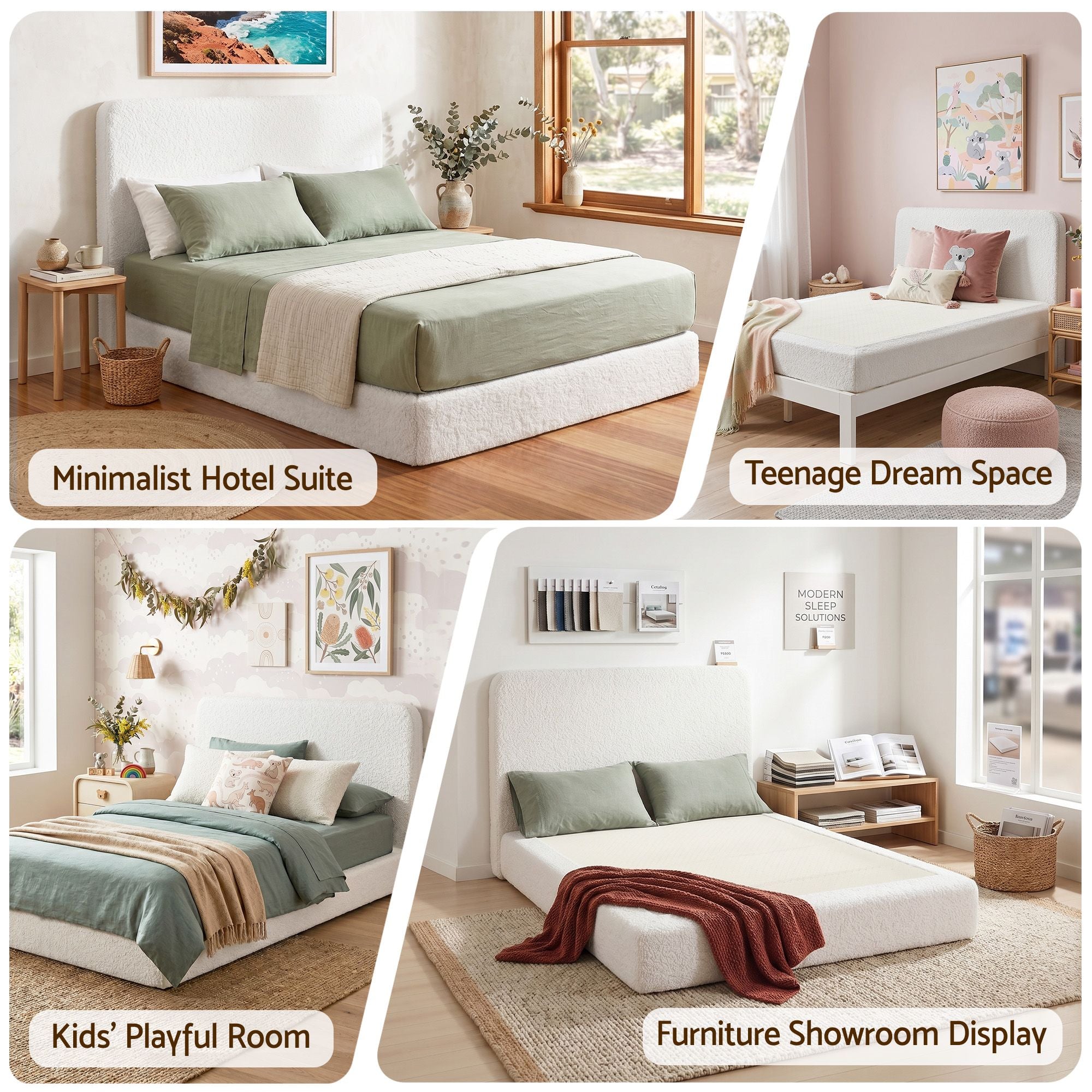 Instant-Setup Double Bed Frame with Removable Washable Boucle Cover - Teddy Velvet