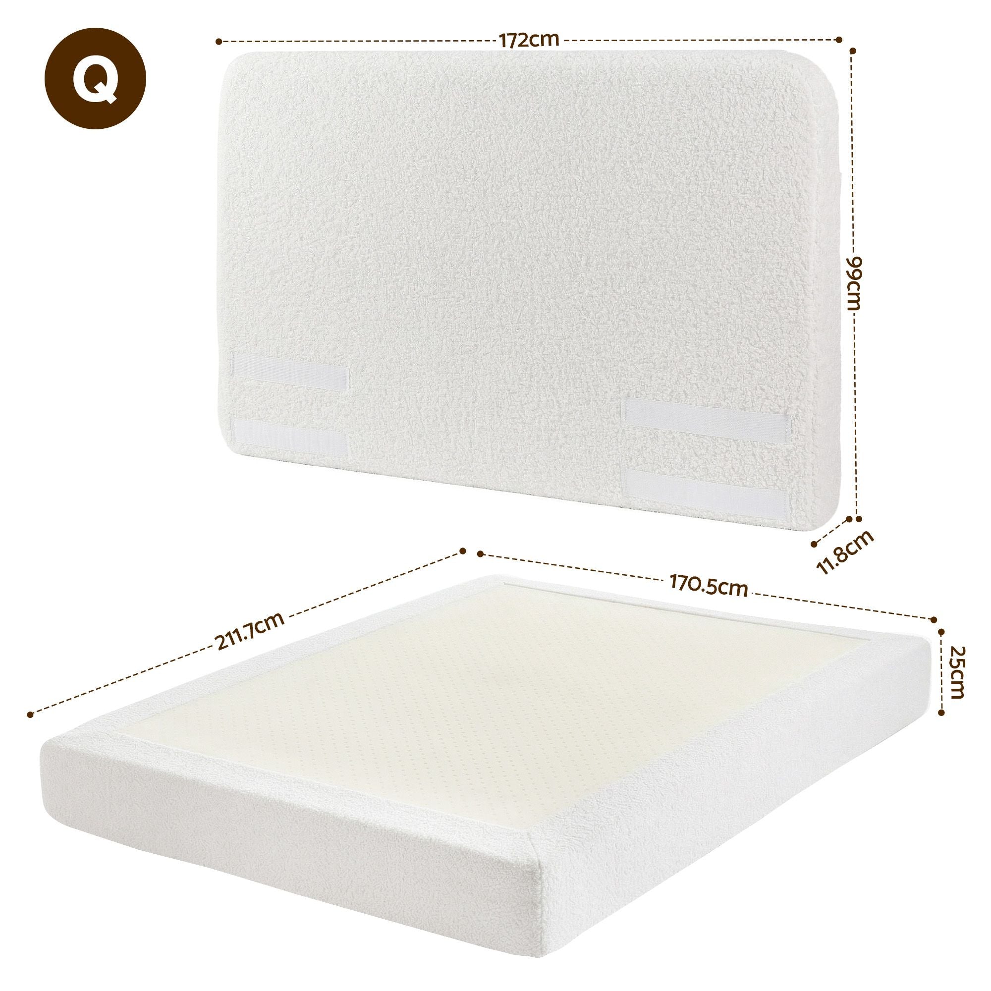 Instant-Setup Queen Bed Frame with Boucle Fabric, Vacuum Compressed, No Assembly - Teddy Velvet
