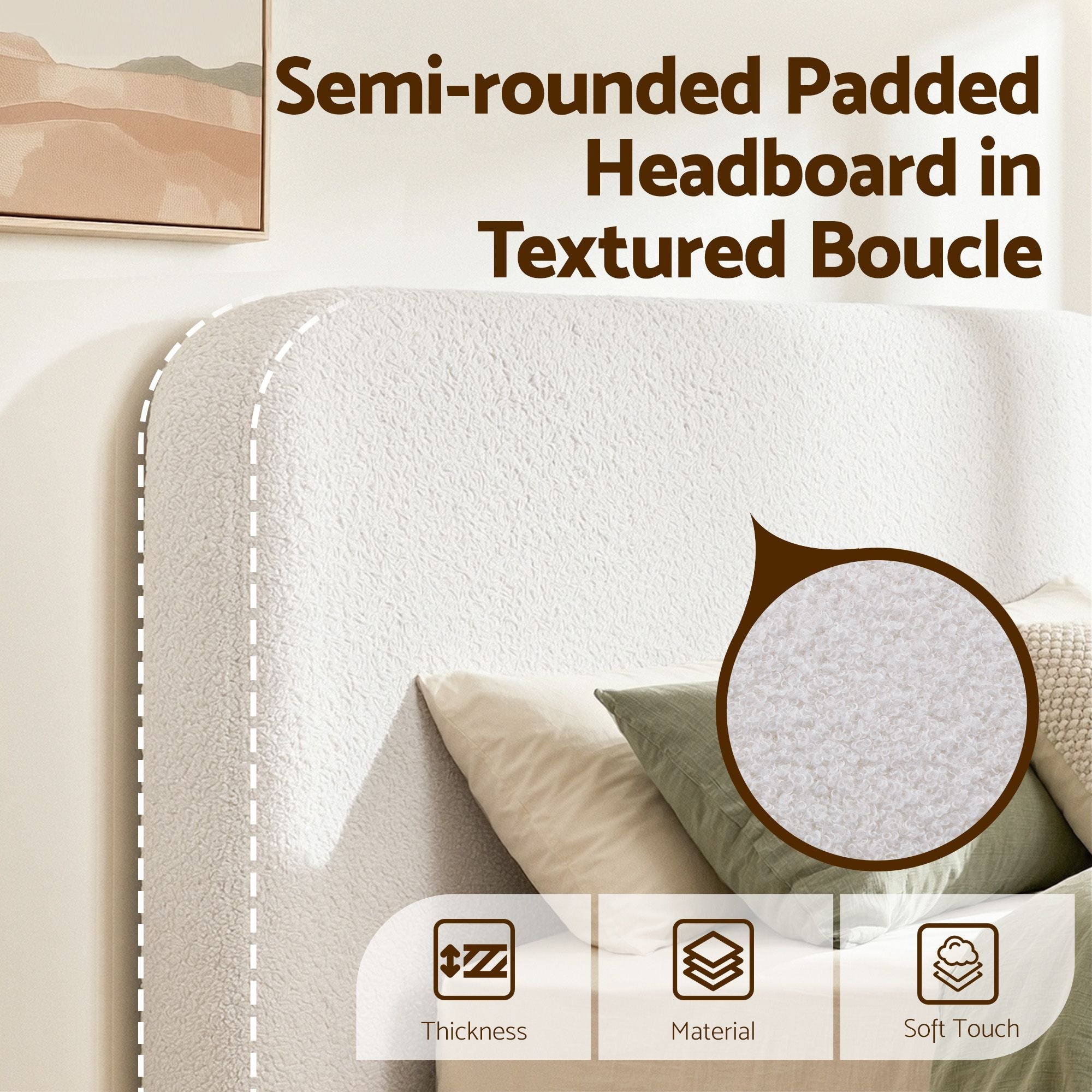 Instant-Setup Queen Bed Frame with Boucle Fabric, Vacuum Compressed, No Assembly - Teddy Velvet