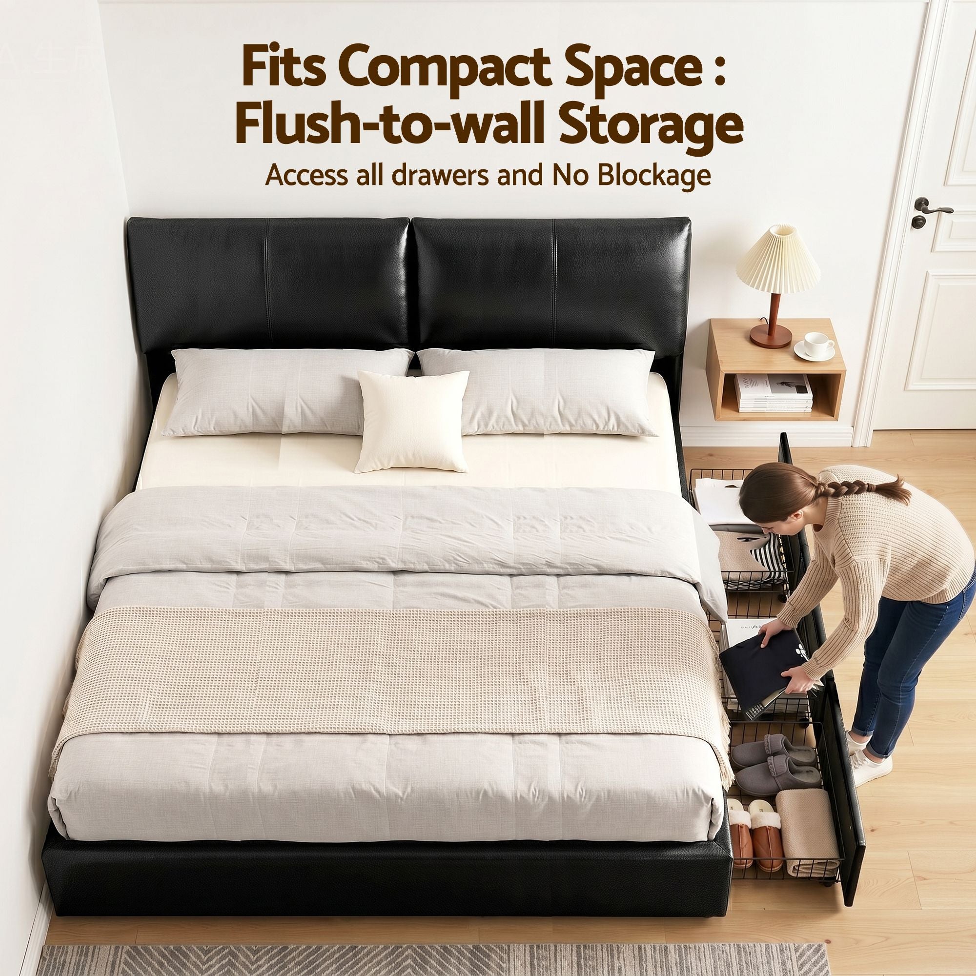 King Bed Frame Gas Lift Storage 3 Drawers Adjustable Headboard Platform Bed Black