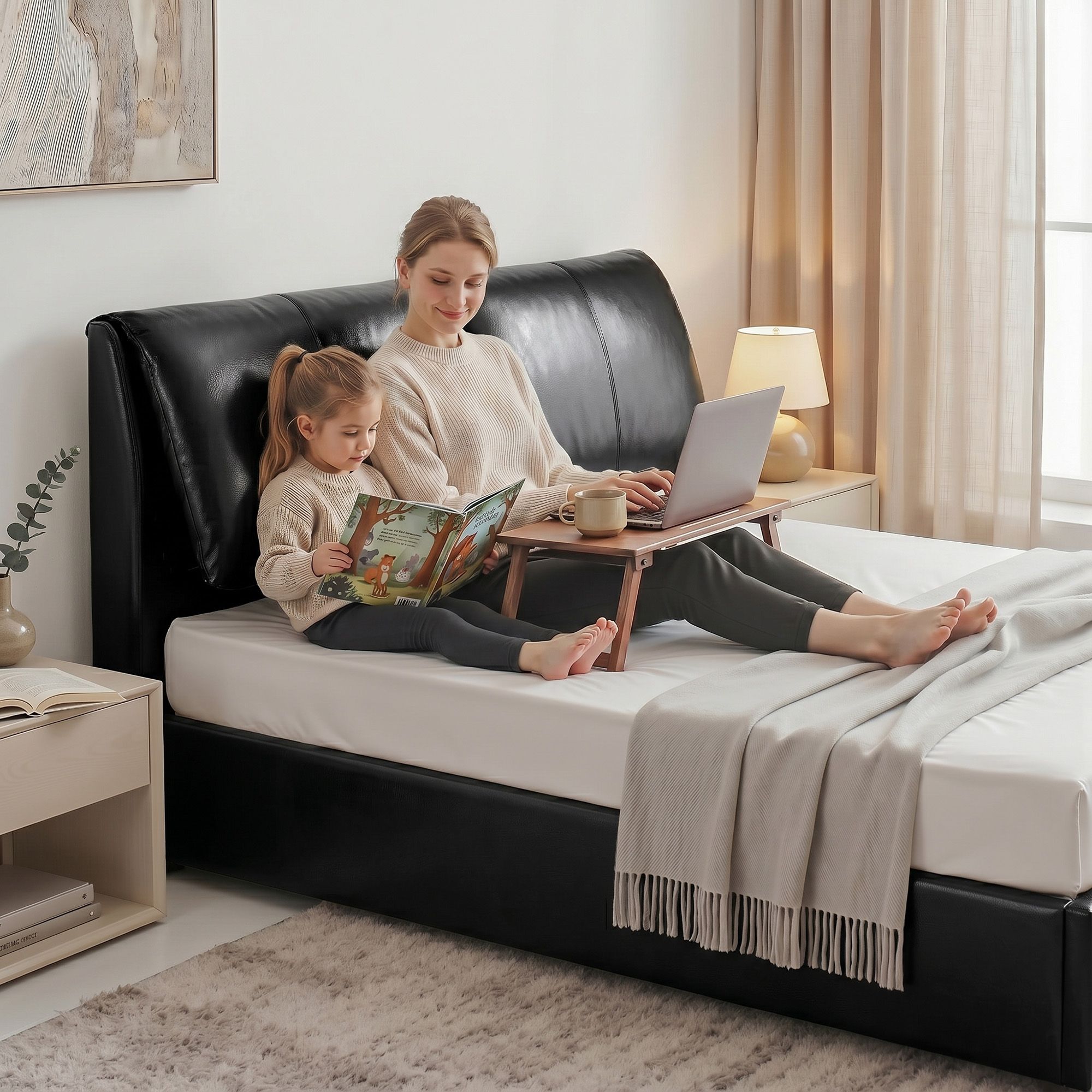 King Bed Frame Gas Lift Storage 3 Drawers Adjustable Headboard Platform Bed Black