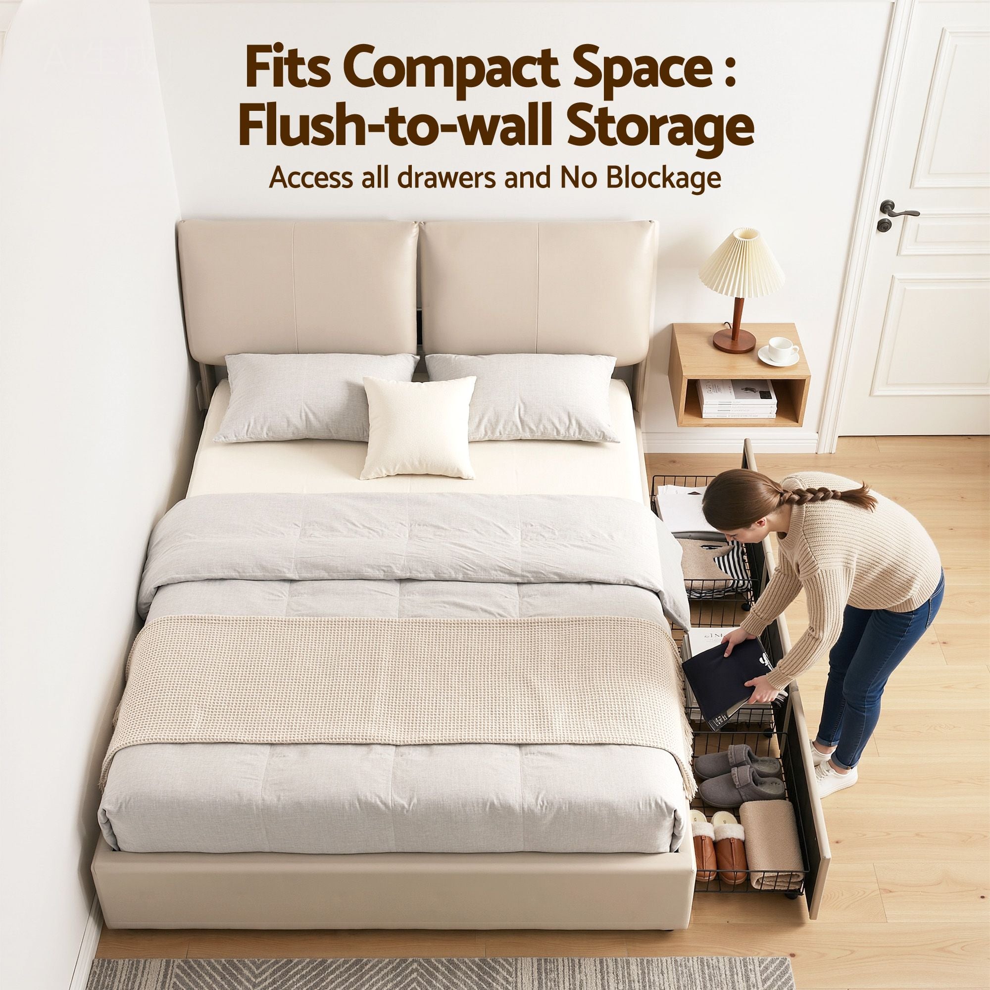 Queen Bed Frame Gas Lift Storage 3 Drawers Adjustable Headboard Platform Base