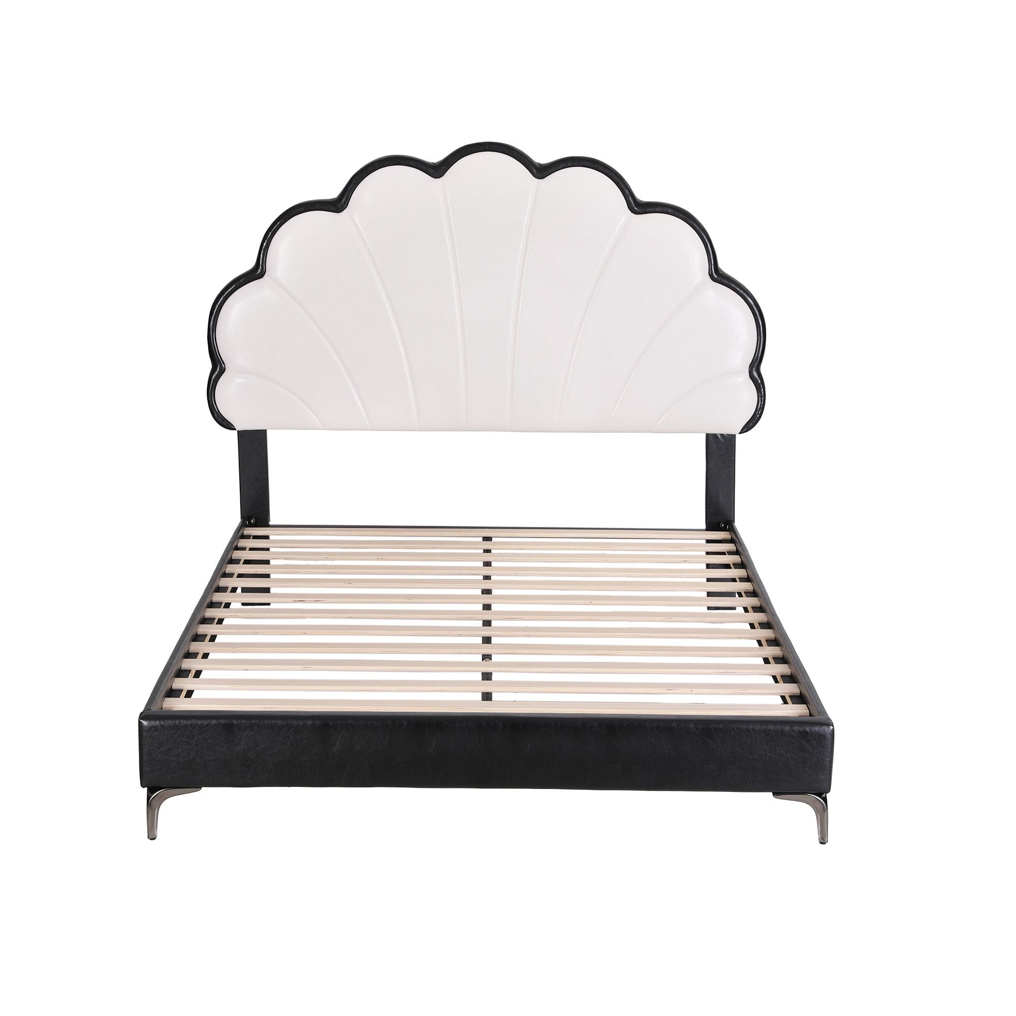 Double Bed Frame with Adjustable Shell Headboard and PVC Upholstery