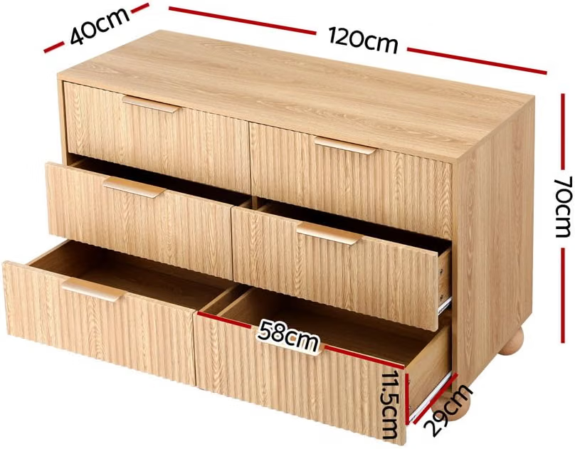 Queen Bed Frame and 6 Drawer Chest Bedroom Set - White/Beige
