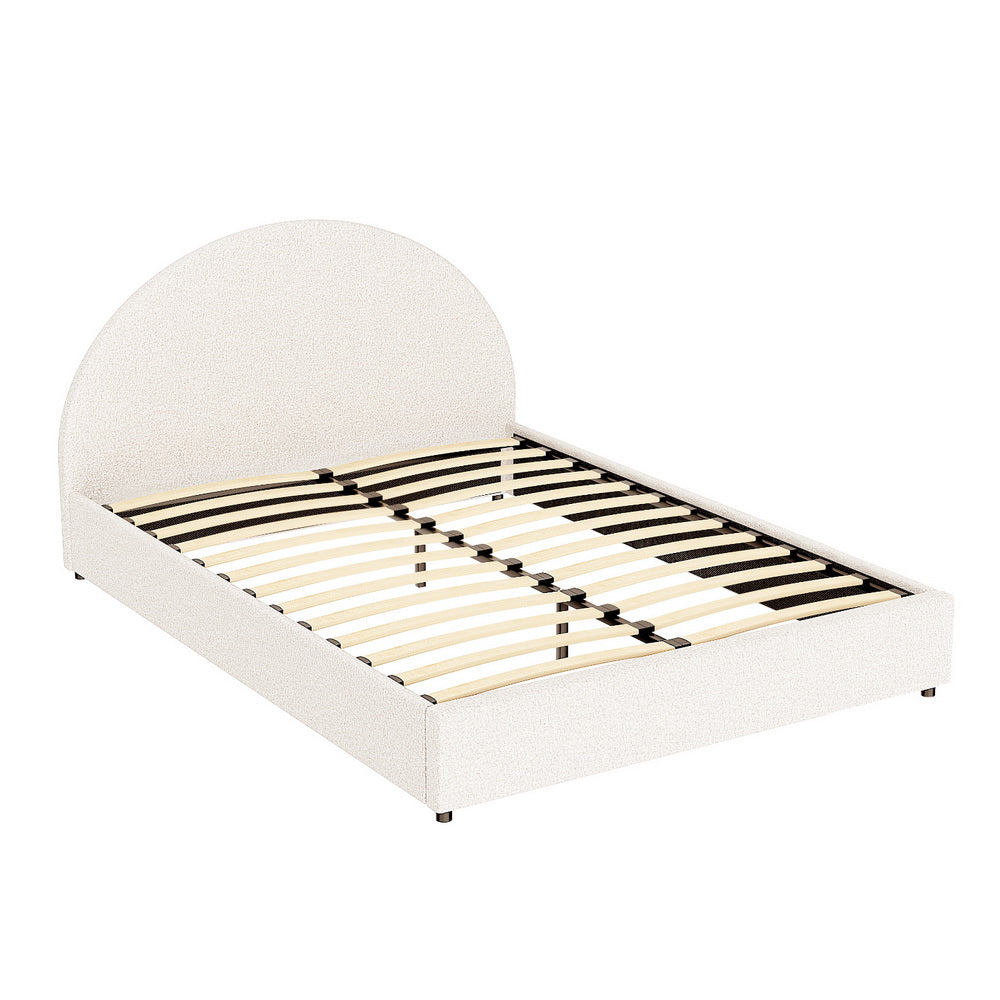 Ella Gas Lift Double Bed Frame - Beige Bouclé Upholstery