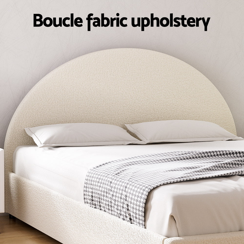 Ella Gas Lift Double Bed Frame - Beige Bouclé Upholstery