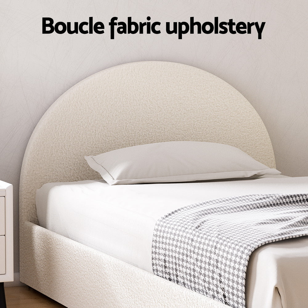 Ella Gas Lift King Single Bed Frame - Beige Bouclé Upholstery