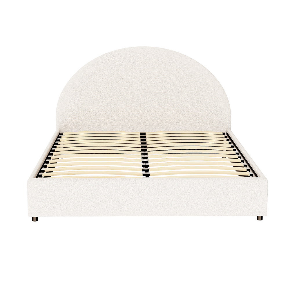 Ella Gas Lift Queen Bed Frame - Beige Bouclé Upholstery