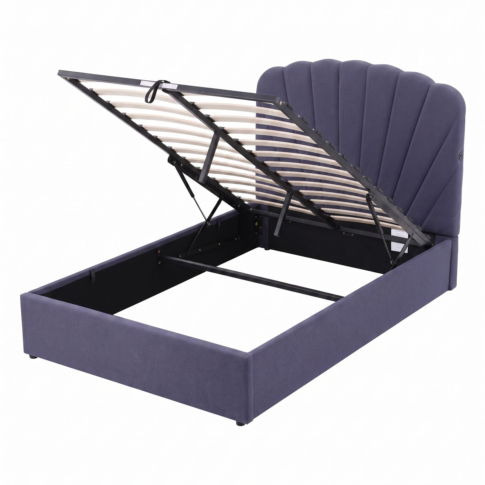 Double Bed Frame with Lift-Up Storage and USB Charging Ports - Grey