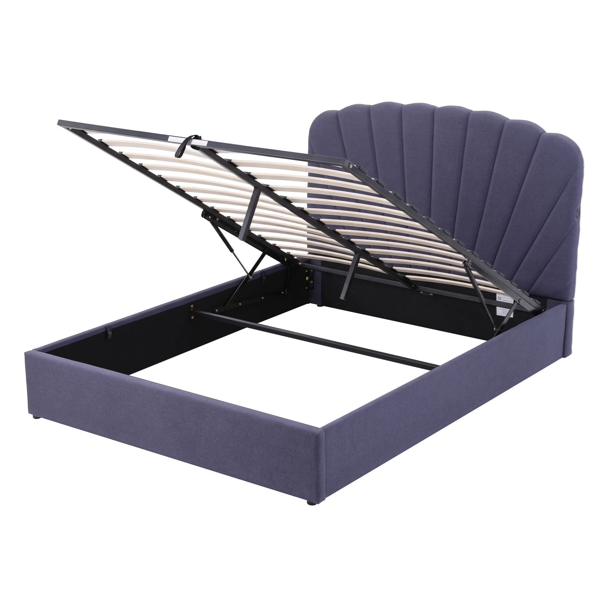Queen Upholstered Bed Frame with Lift-Up Storage and USB Ports - Grey
