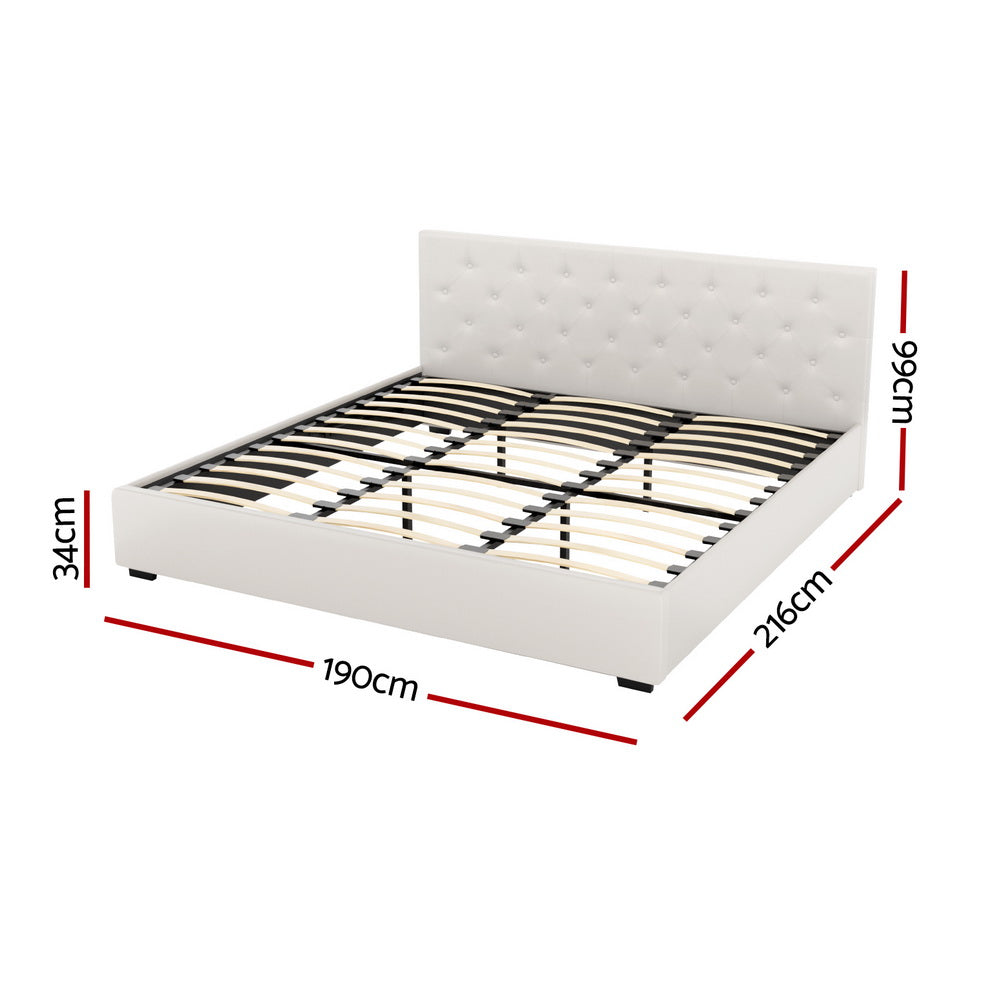 King Package | Dorilla Gas Lift Storage Bed Frame Beige & Bonita Pillow Top Mattress (Medium Firm)