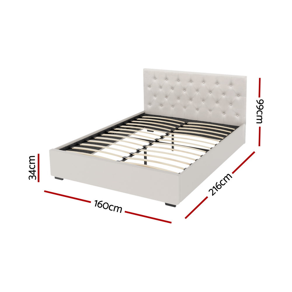 Queen Package | Dorilla Gas Lift Storage Bed Frame Beige & Bonita Pillow Top Mattress (Medium Firm)