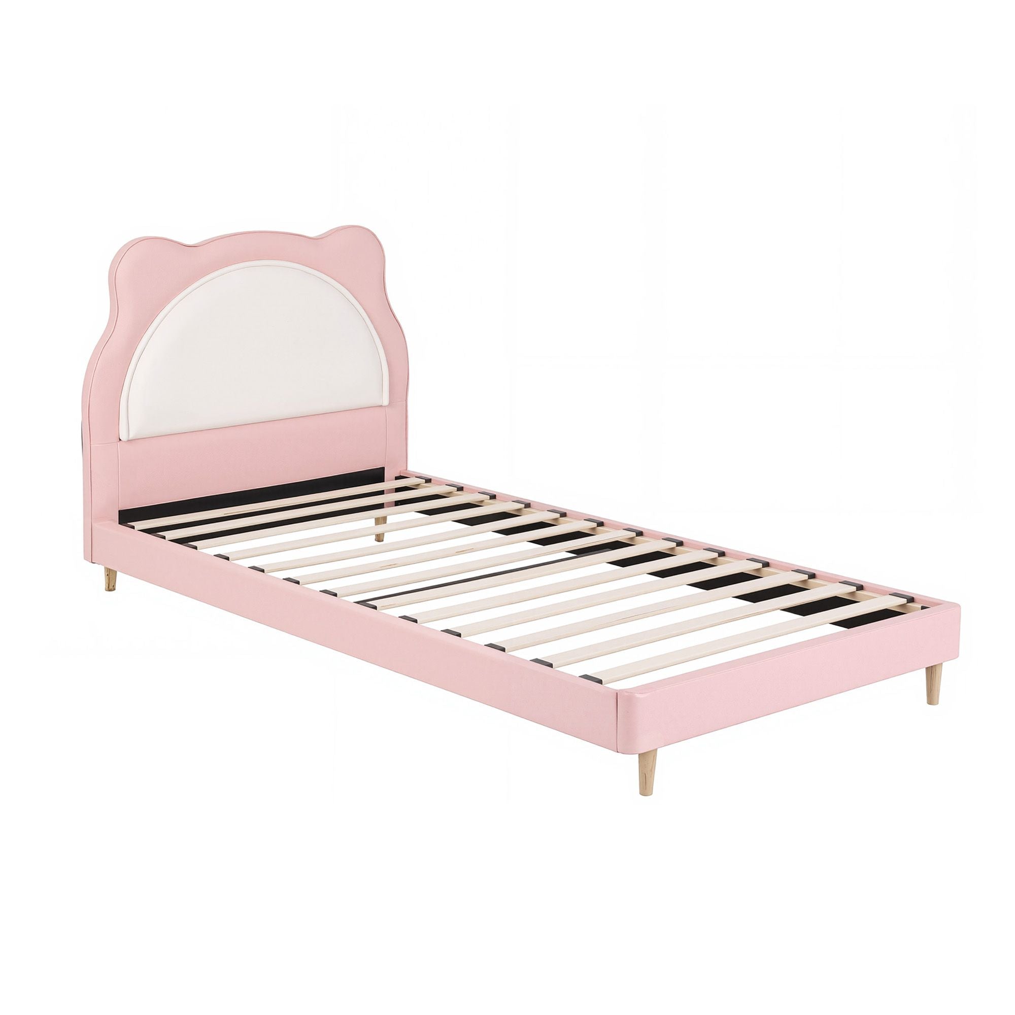 King Single Kids Bed Frame with Upholstered Animal Design - Pink