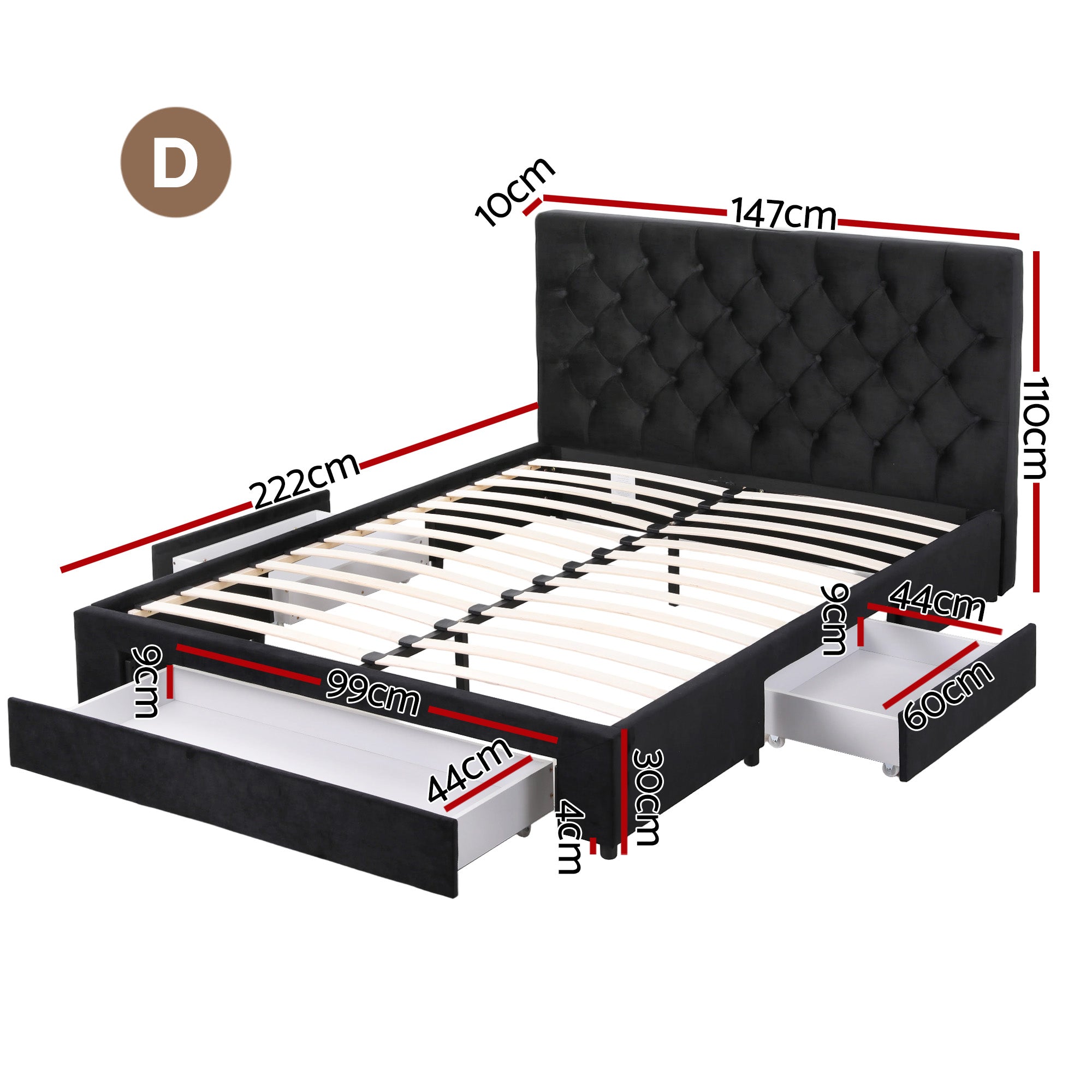 Double Package | Lunara Storage Bed with Drawers Black & Serenity Euro Top Mattress (Medium Firm)