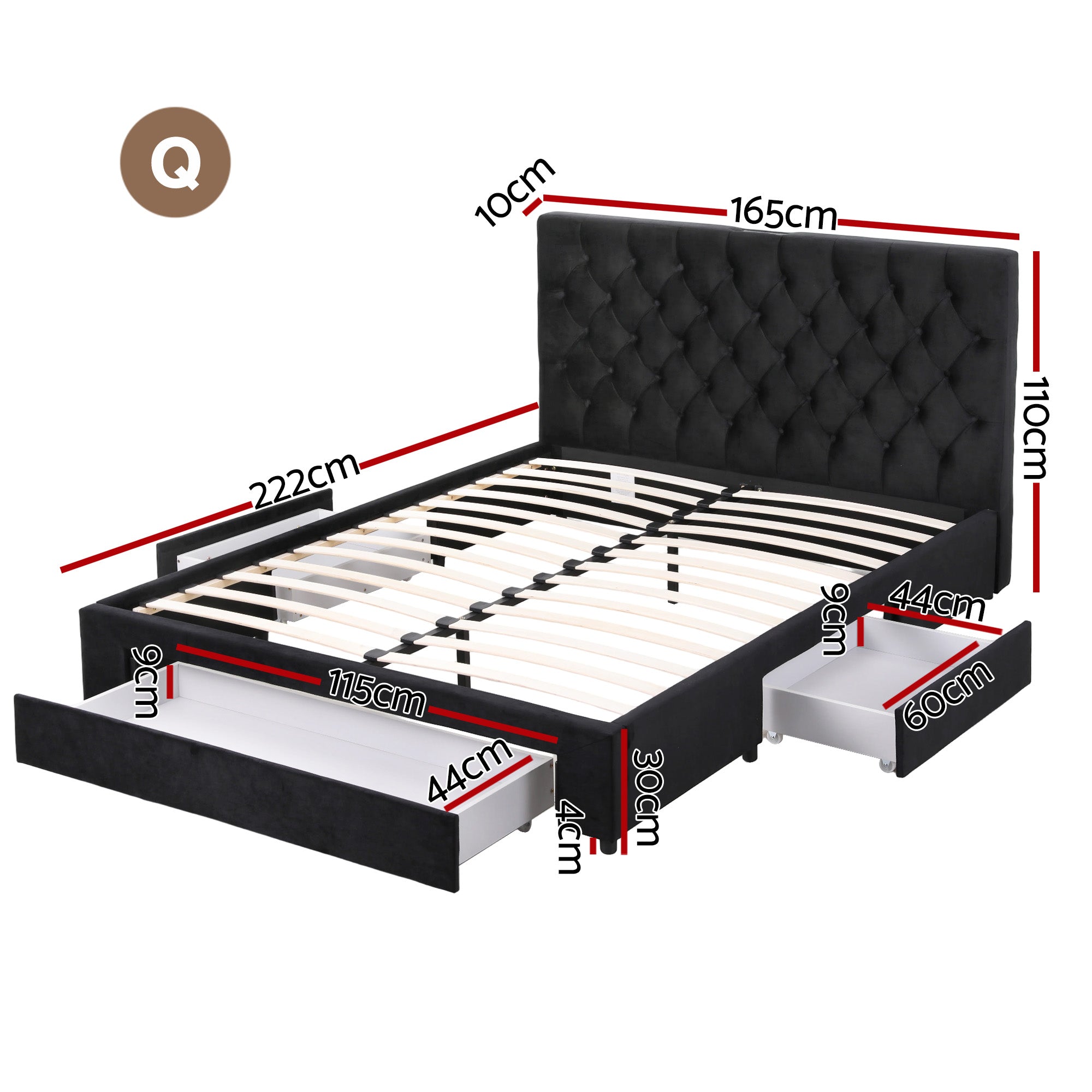 Queen Package | Lunara Storage Bed Black & Serenity Euro Top Mattress (Medium Firm)