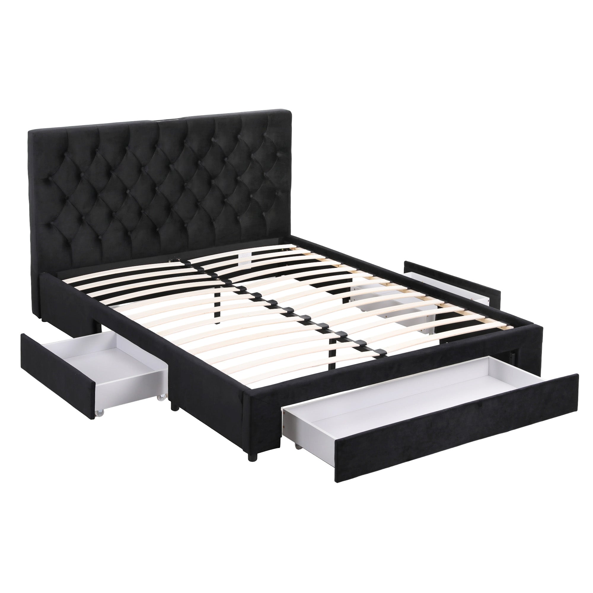 Queen Package | Lunara Storage Bed Black & Serenity Euro Top Mattress (Medium Firm)