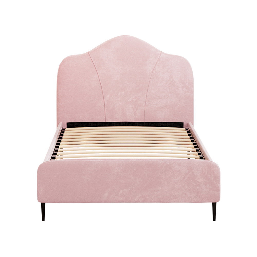 Velvet King Single Bed Frame Pink