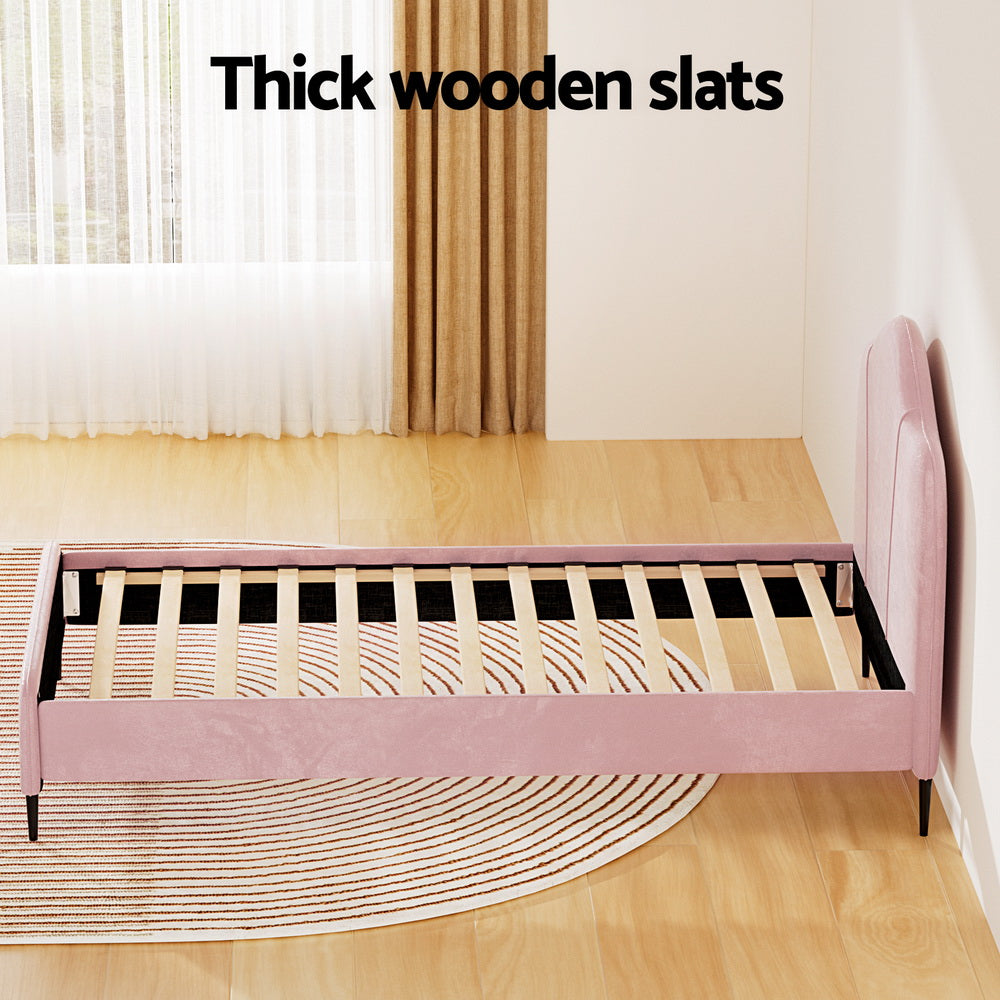 Velvet King Single Bed Frame Pink