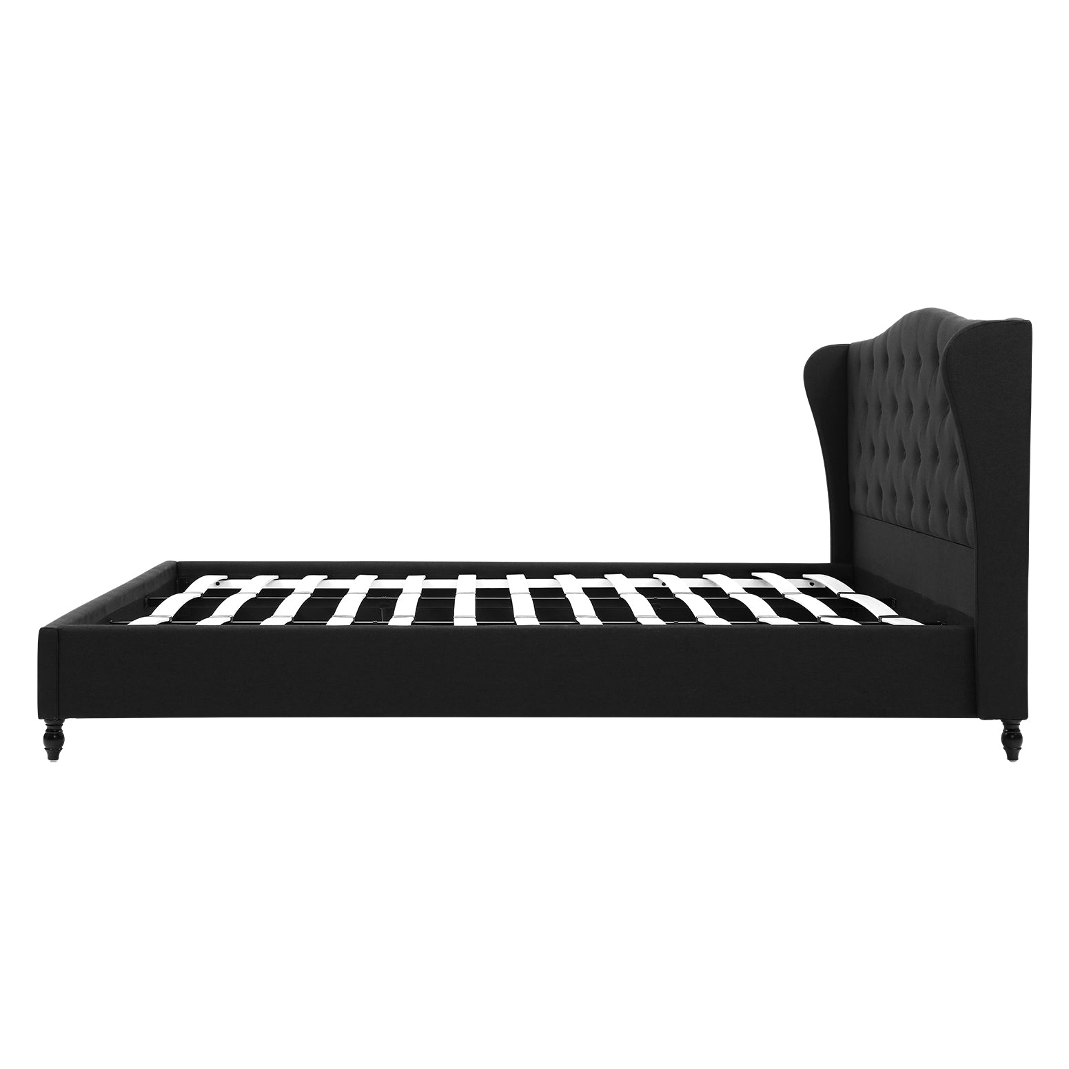King Bed Frame Wingback Headboard Charcoal Grey Linen Upholstered Platform Bed Base