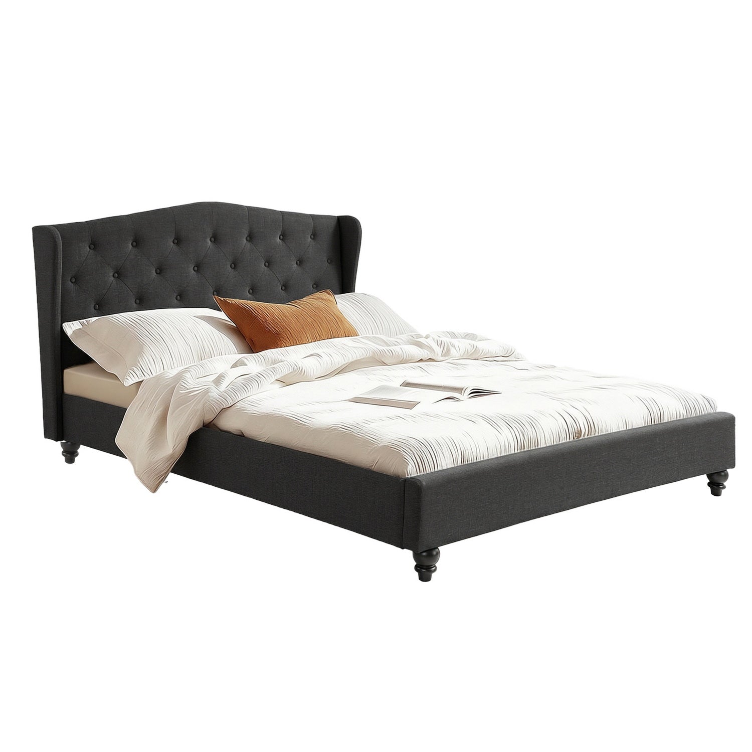 Pierre Queen Bed Frame with Wingback Headboard – Charcoal