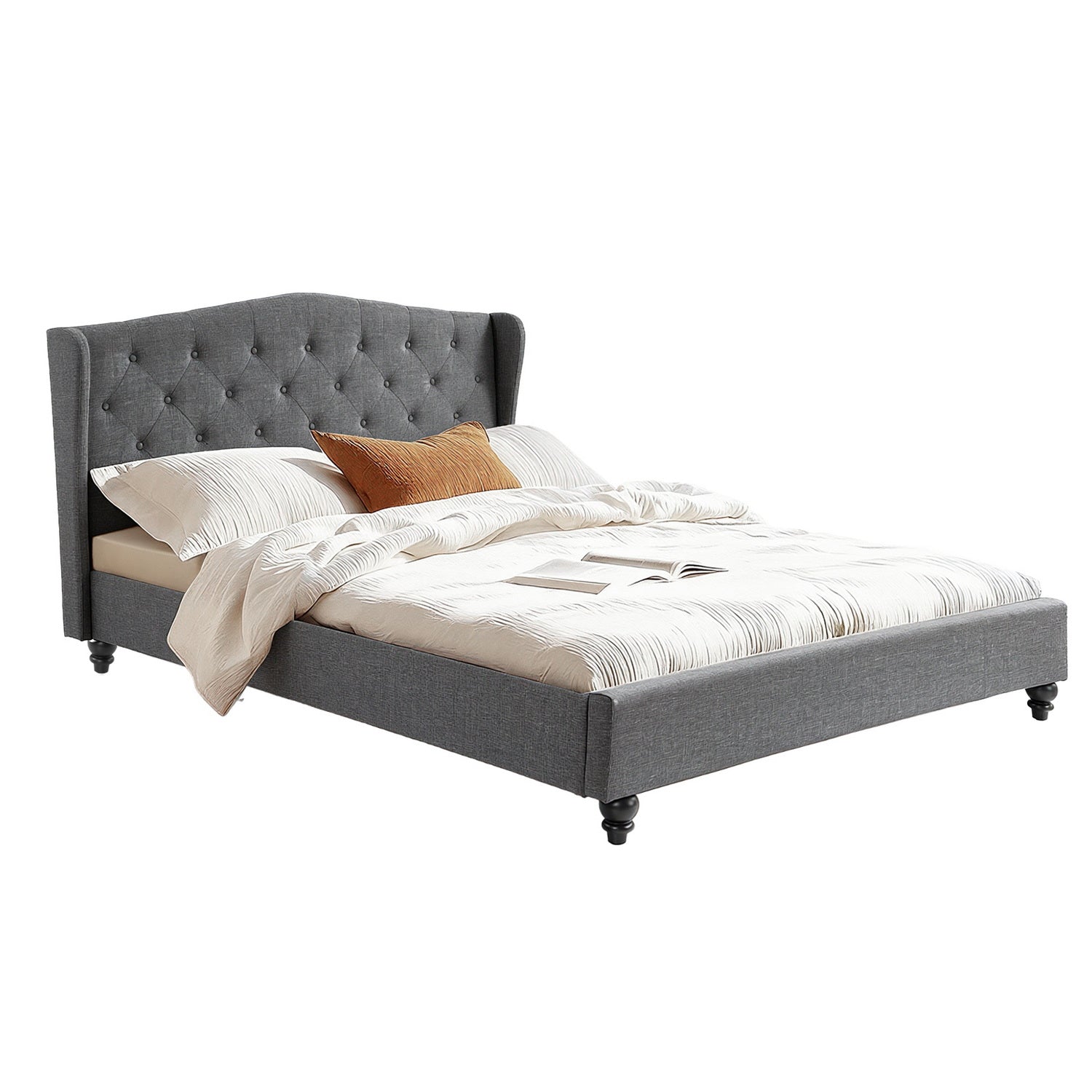 Pierre Queen Bed Frame with Wingback Headboard – Grey