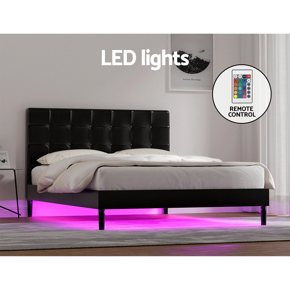 Manly Double LED Bed Frame With Charge Ports Black