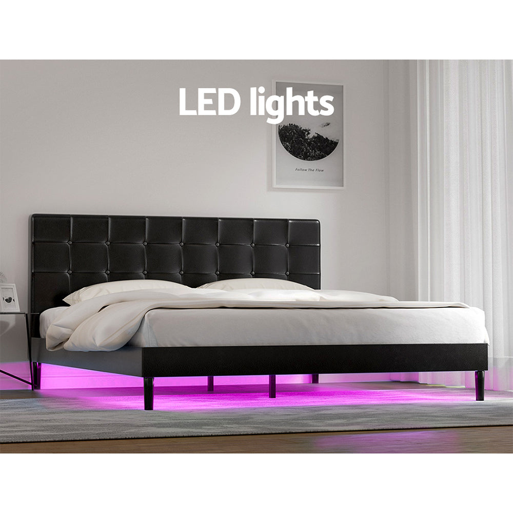 Manly King LED Bed Frame With Charge Ports Black