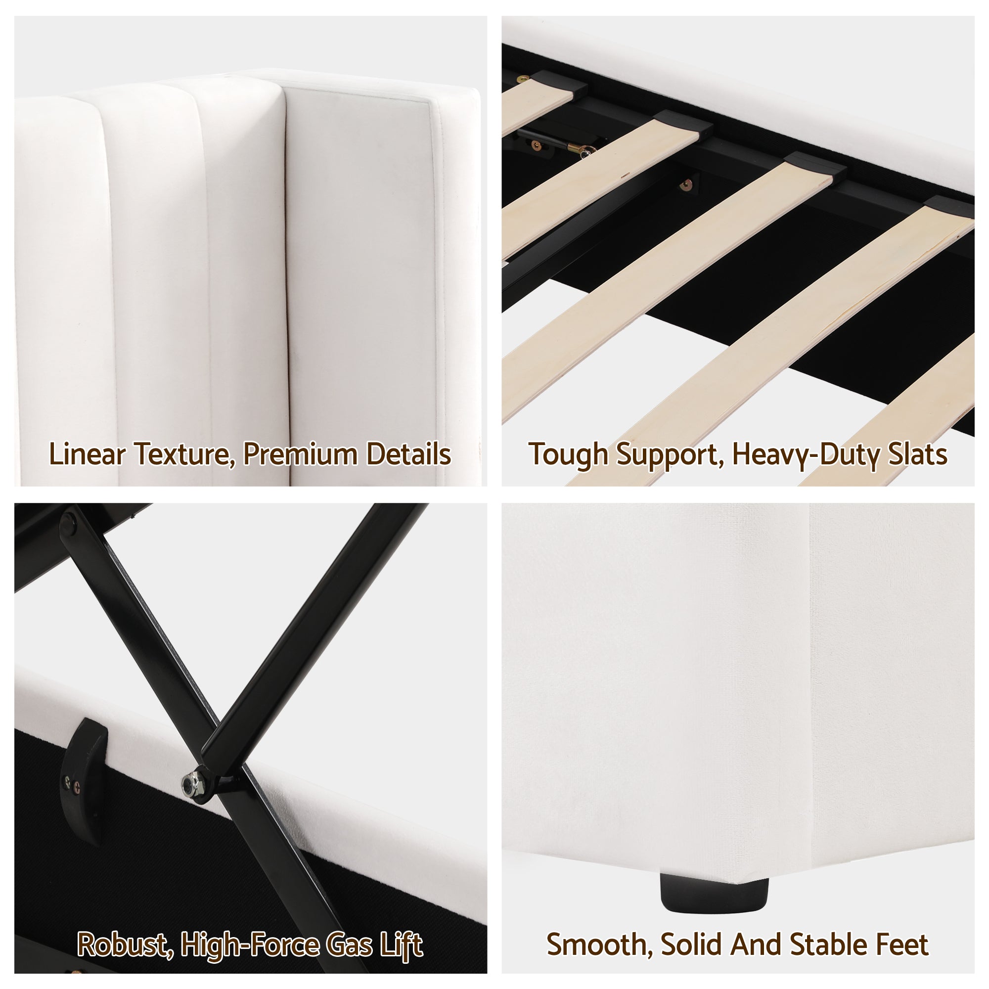 Aria Vertical Tufted King Gas Lift Storage Bed Frame – White