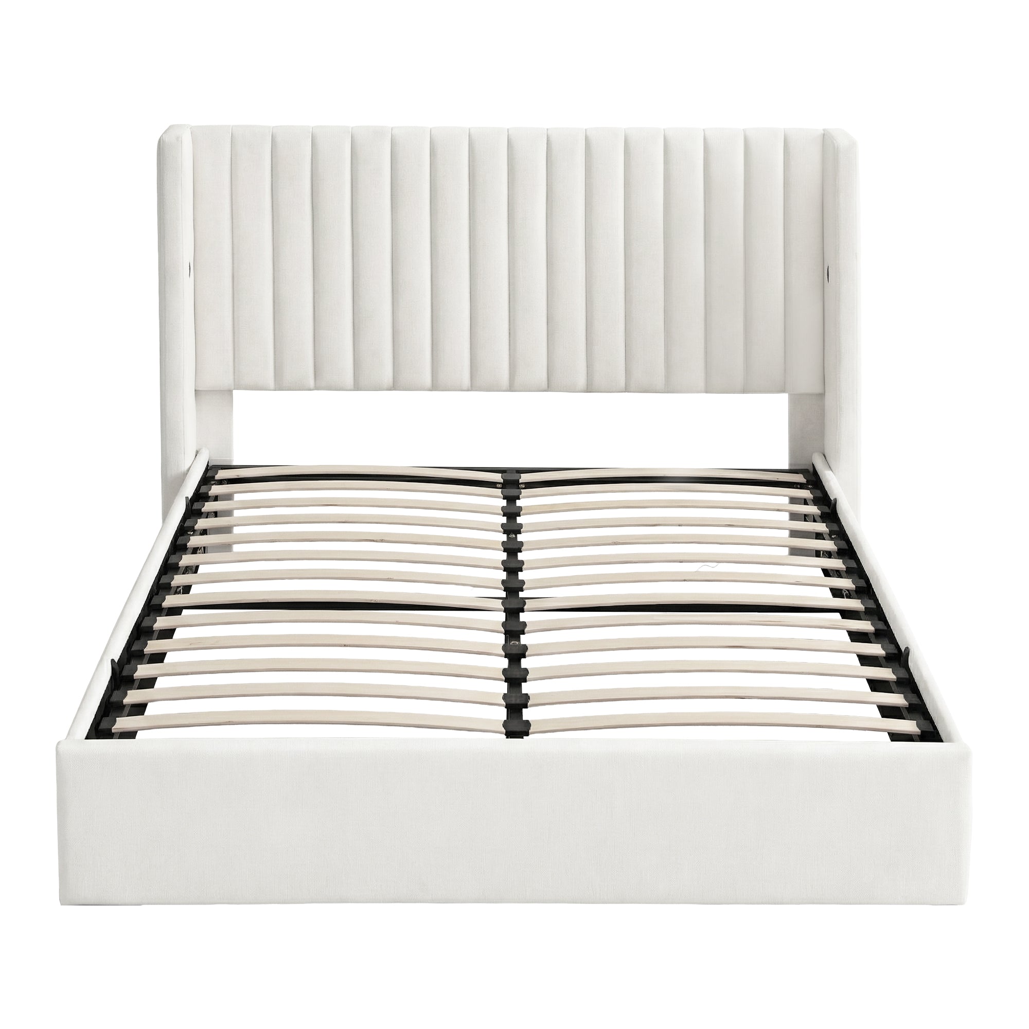 Aria Vertical Tufted Queen Gas Lift Storage Bed Frame – White