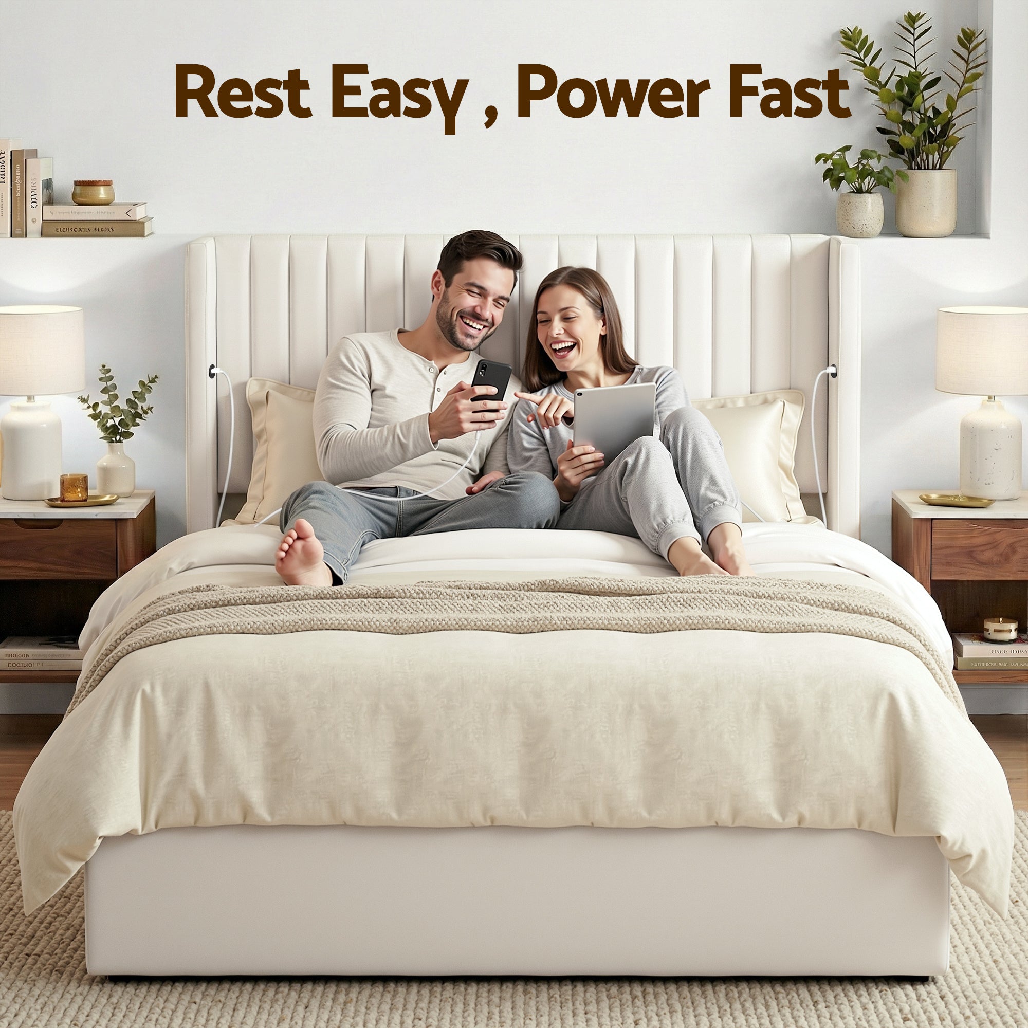 Aria Vertical Tufted Queen Gas Lift Storage Bed Frame – White
