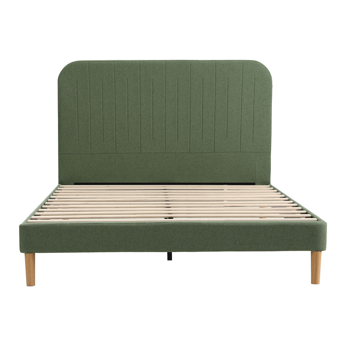 Double Bed Frame with Padded Headboard, 300kg Capacity - Green Fabric