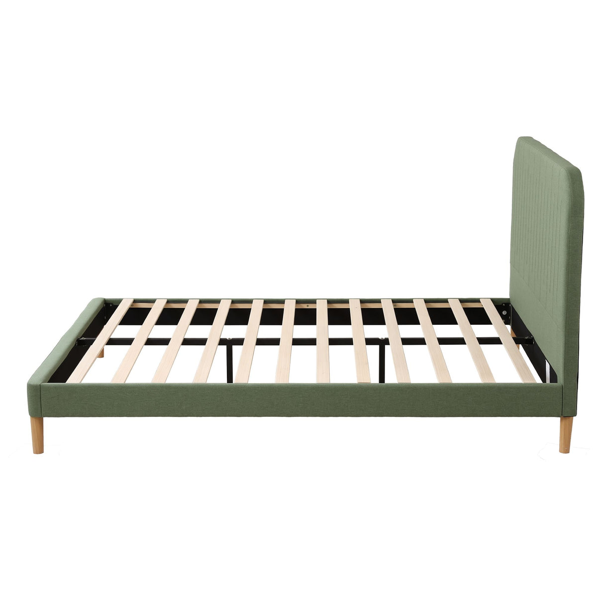 Double Bed Frame with Padded Headboard, 300kg Capacity - Green Fabric