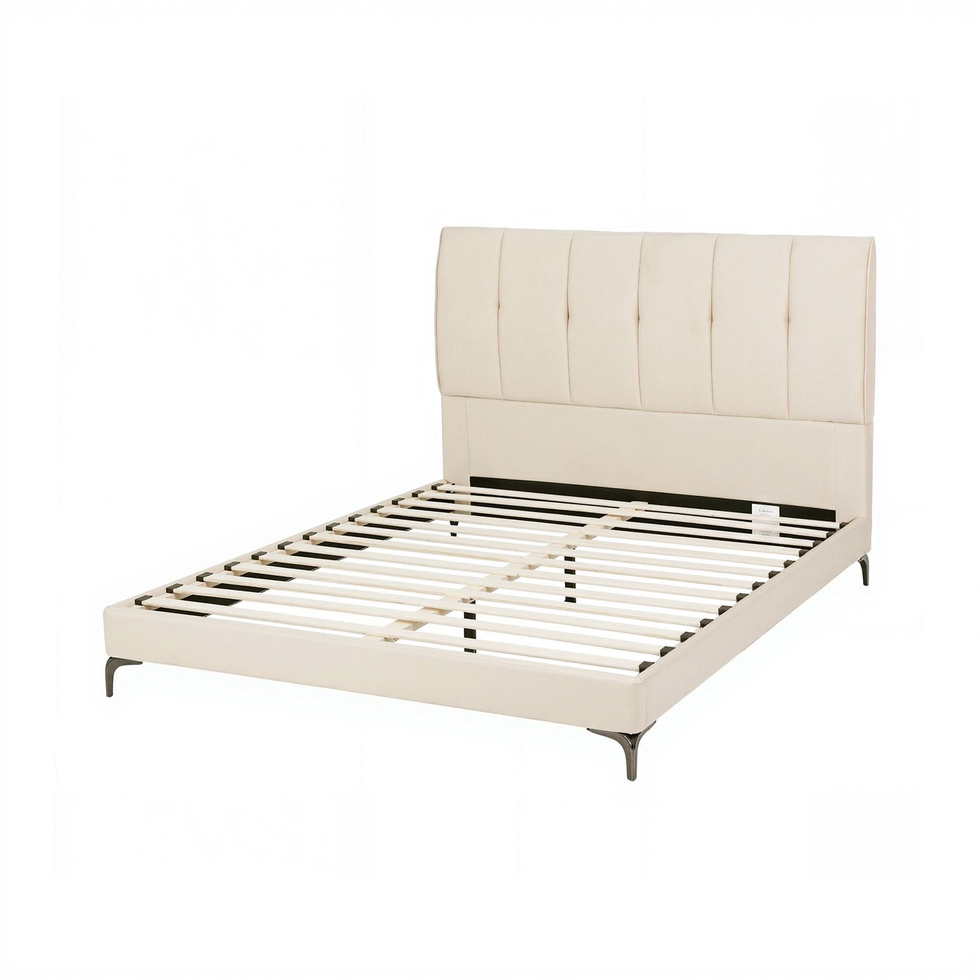 Double Upholstered Platform Bed Frame with Tufted Headboard 300kg Support - Cream White